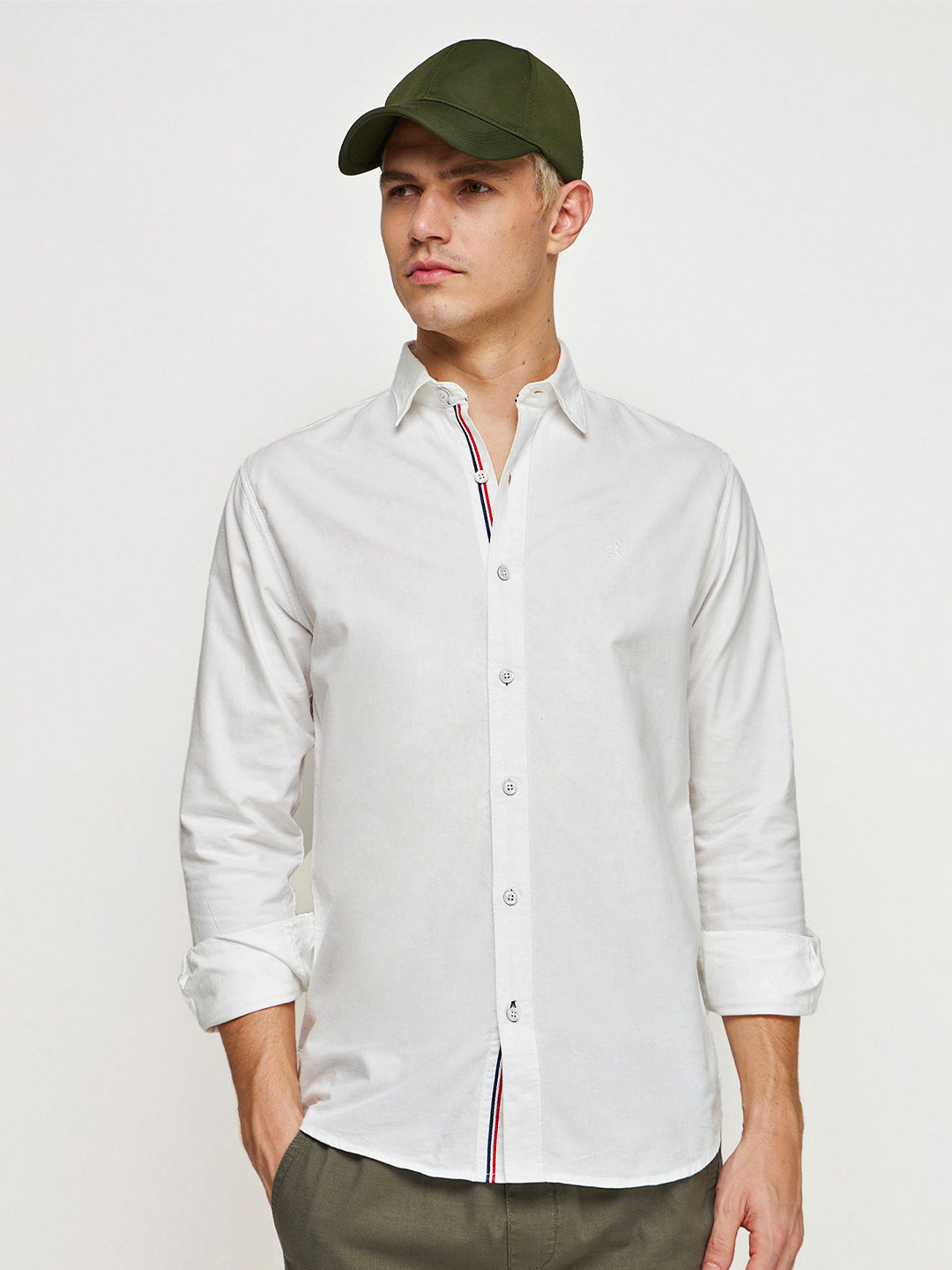 

Red Flame Spread Collar Cotton Casual Shirt, White