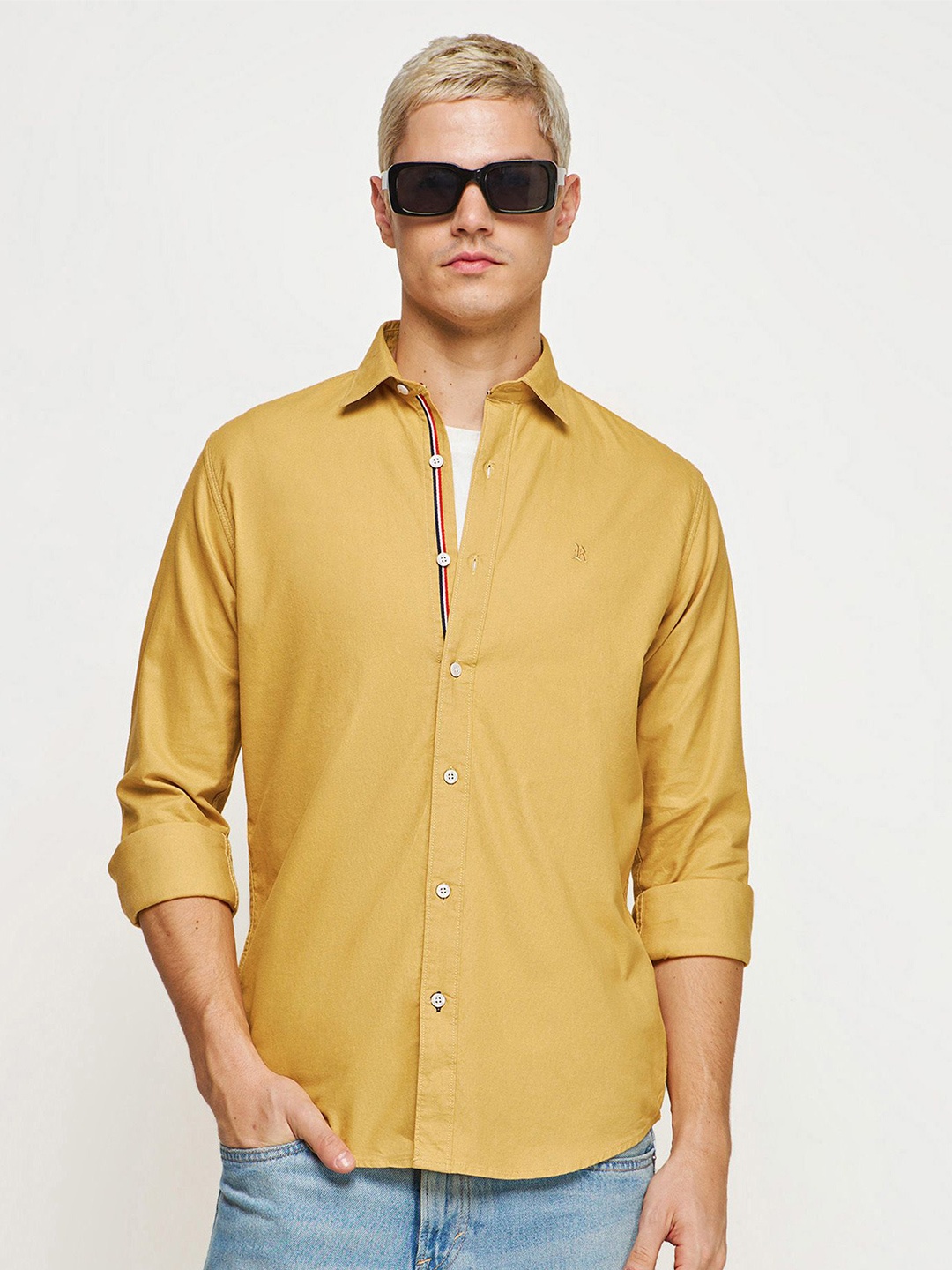 

Red Flame Spread Collar Pure Cotton Casual Shirt, Mustard