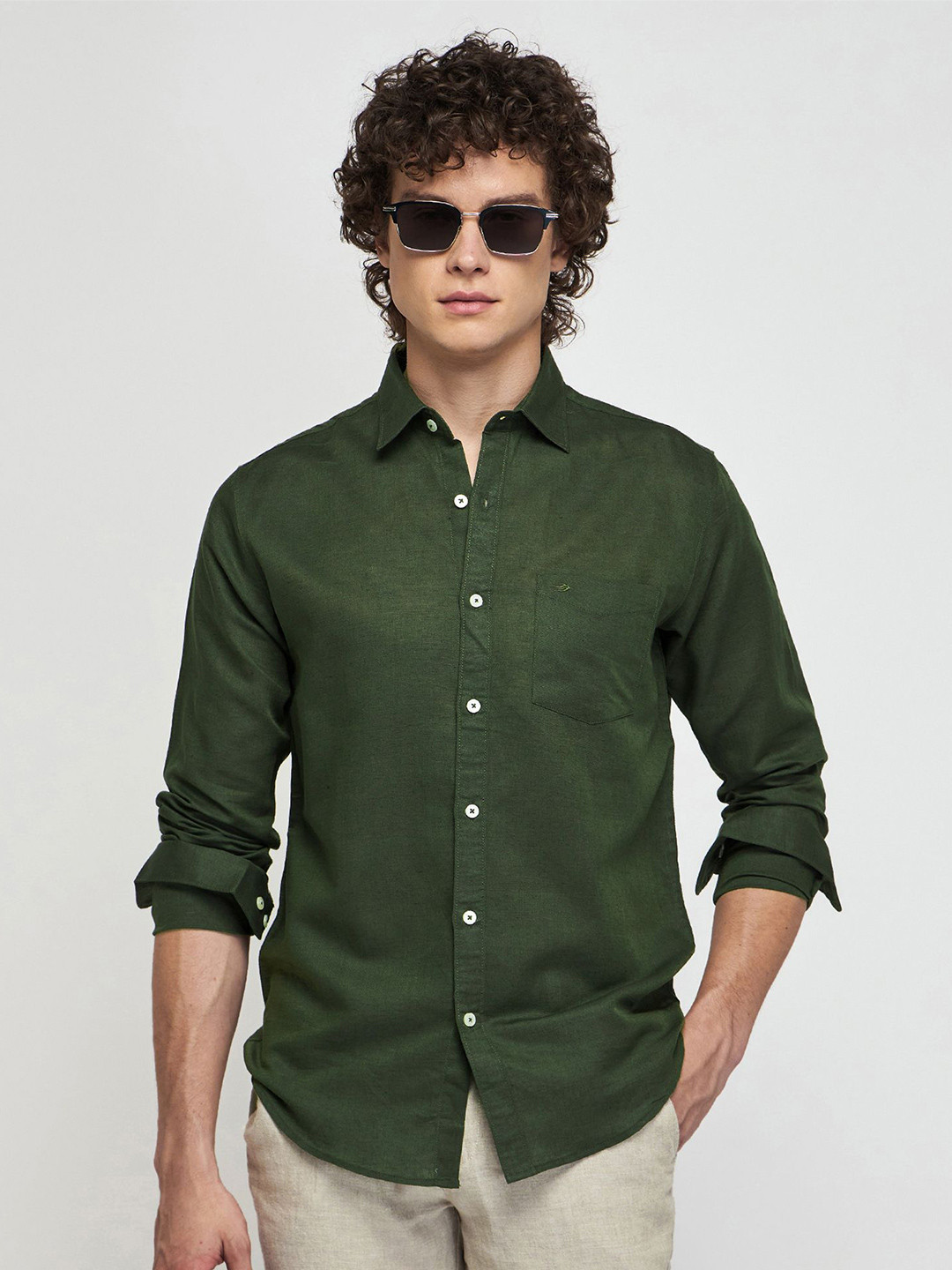

Red Flame Spread Collar Casual Shirt, Green