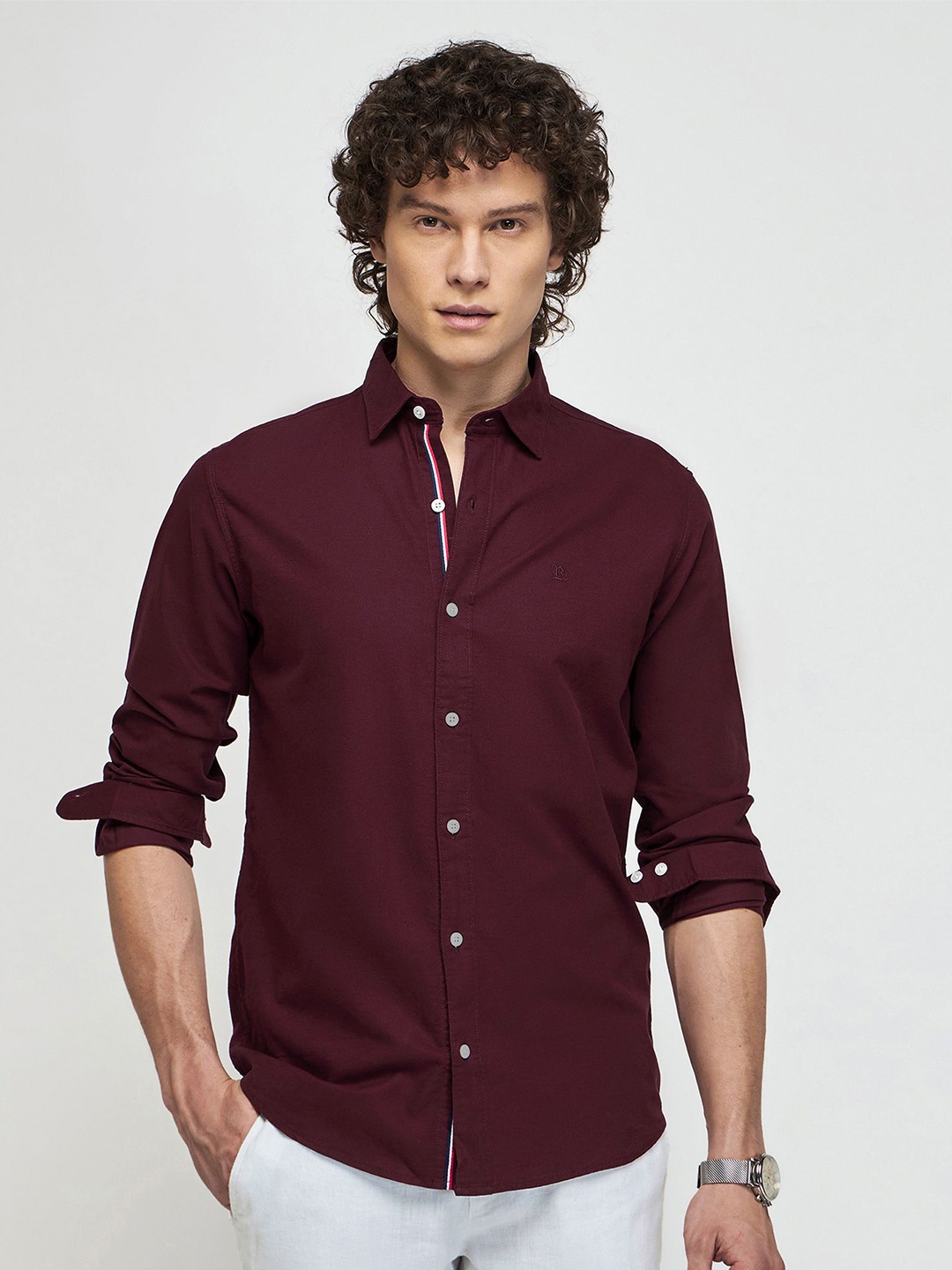 

Red Flame Spread Collar Cotton Shirt, Maroon