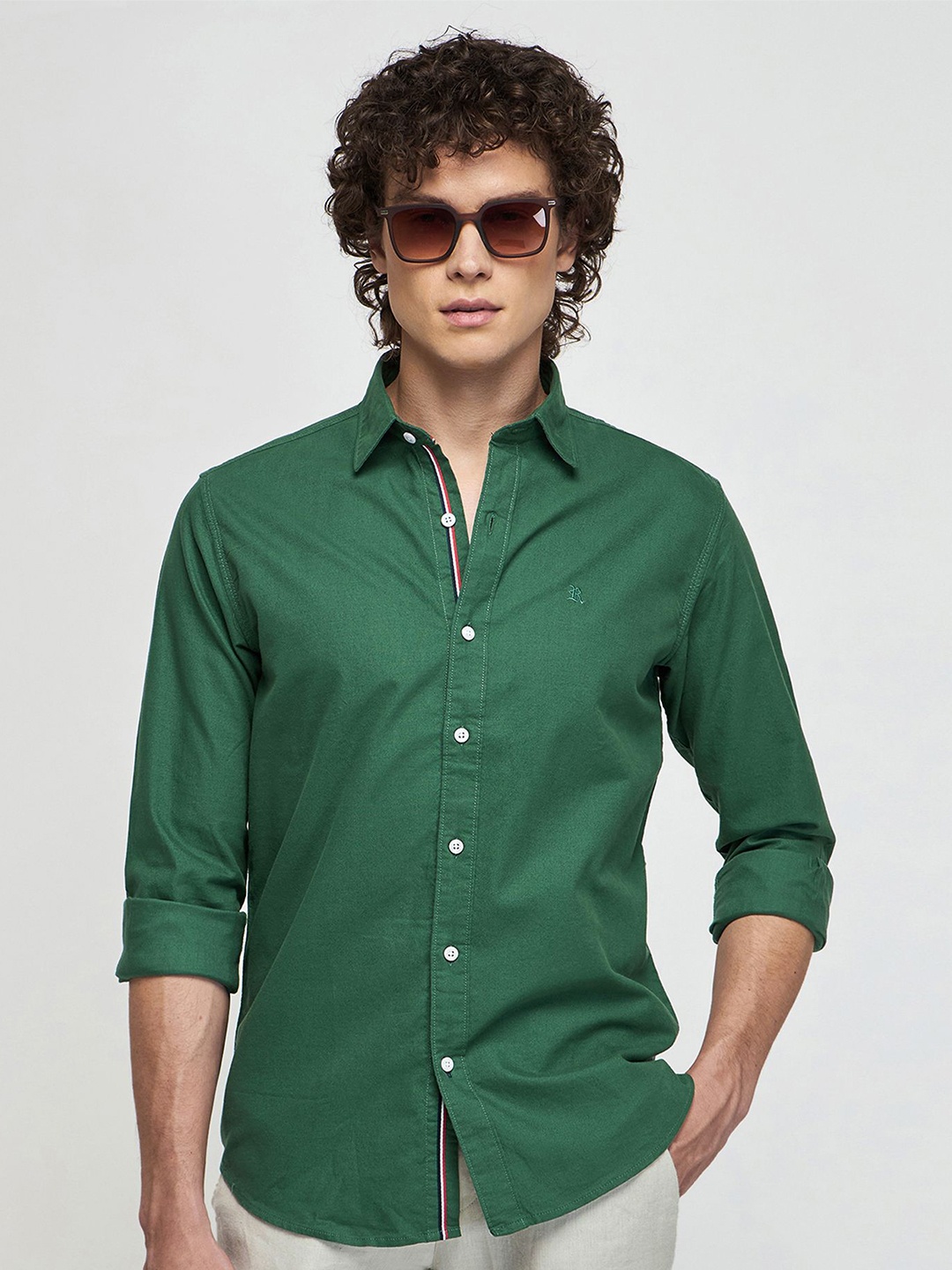 

Red Flame Spread Collar Cotton Shirt, Green
