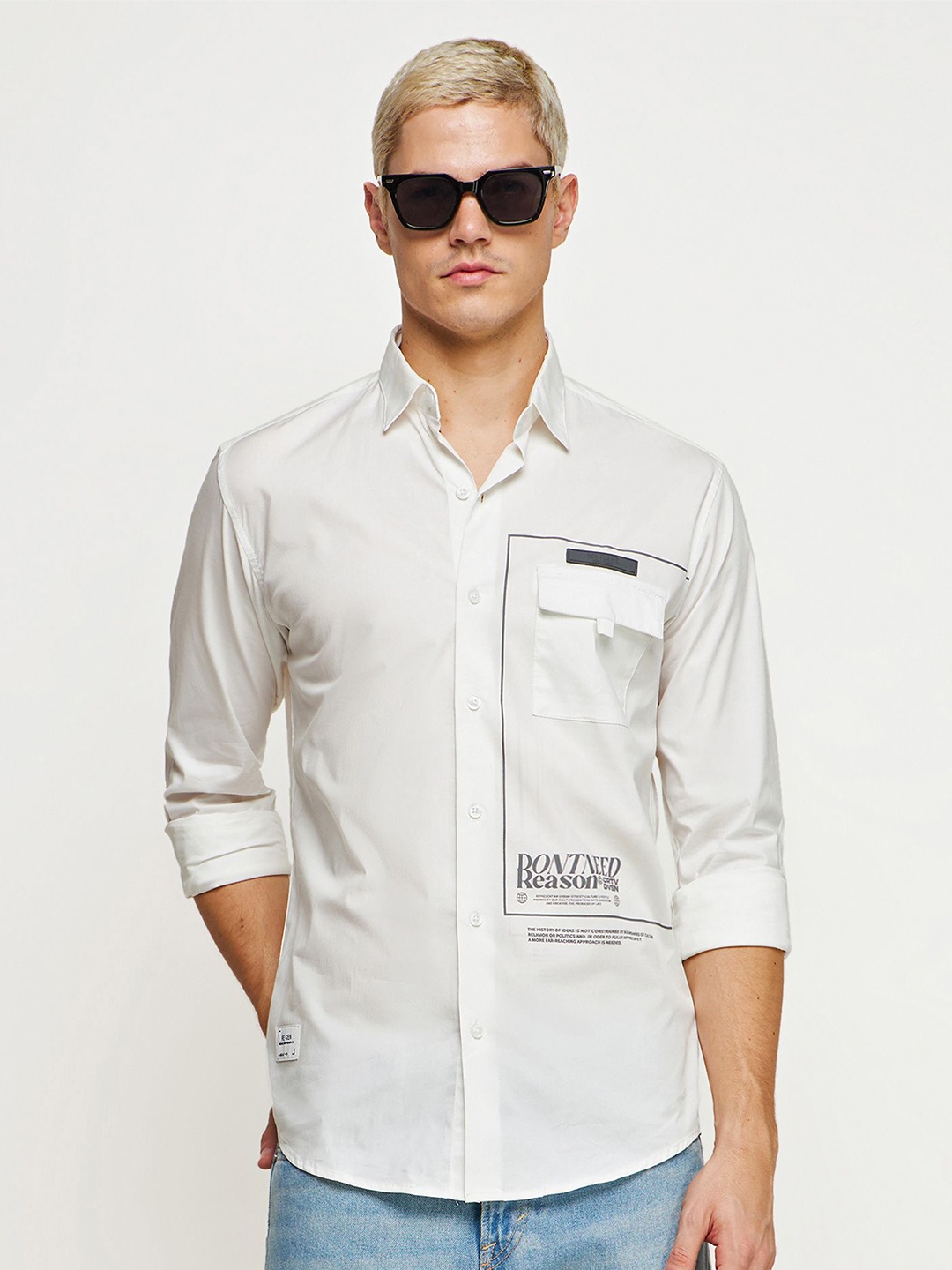

Red Flame Spread Collar Long Sleeves Casual Shirt, White
