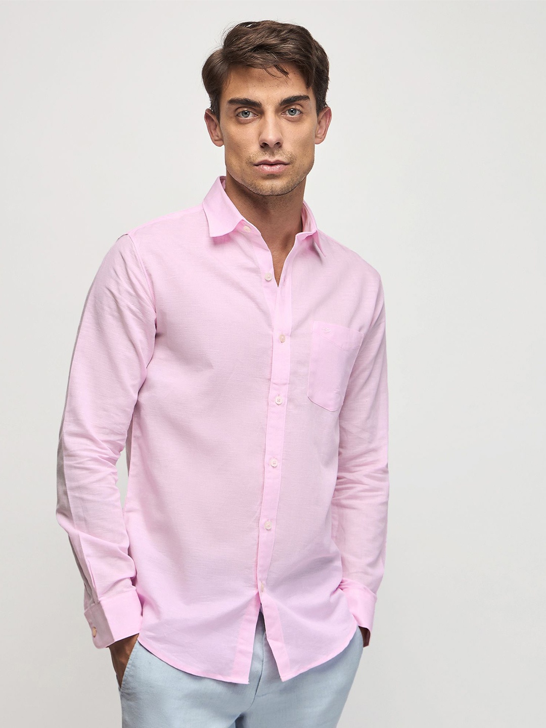 

Red Flame Spread Collar Casual Shirt, Pink