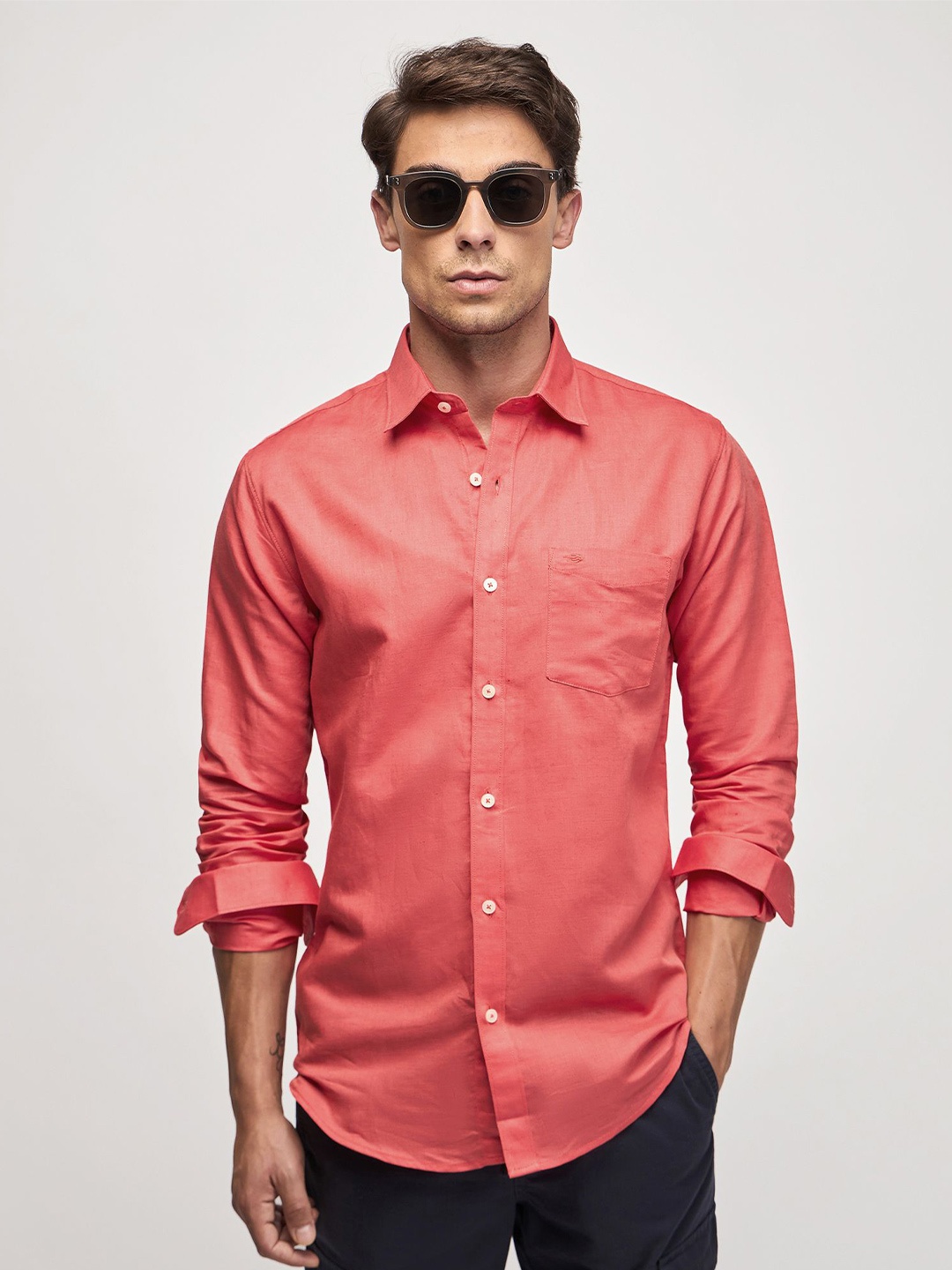 

Red Flame Spread Collar Casual Shirt, Coral