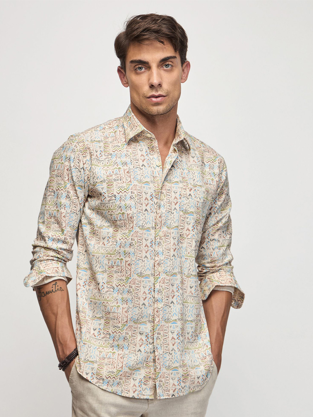 

Red Flame Printed Casual Shirt, Cream