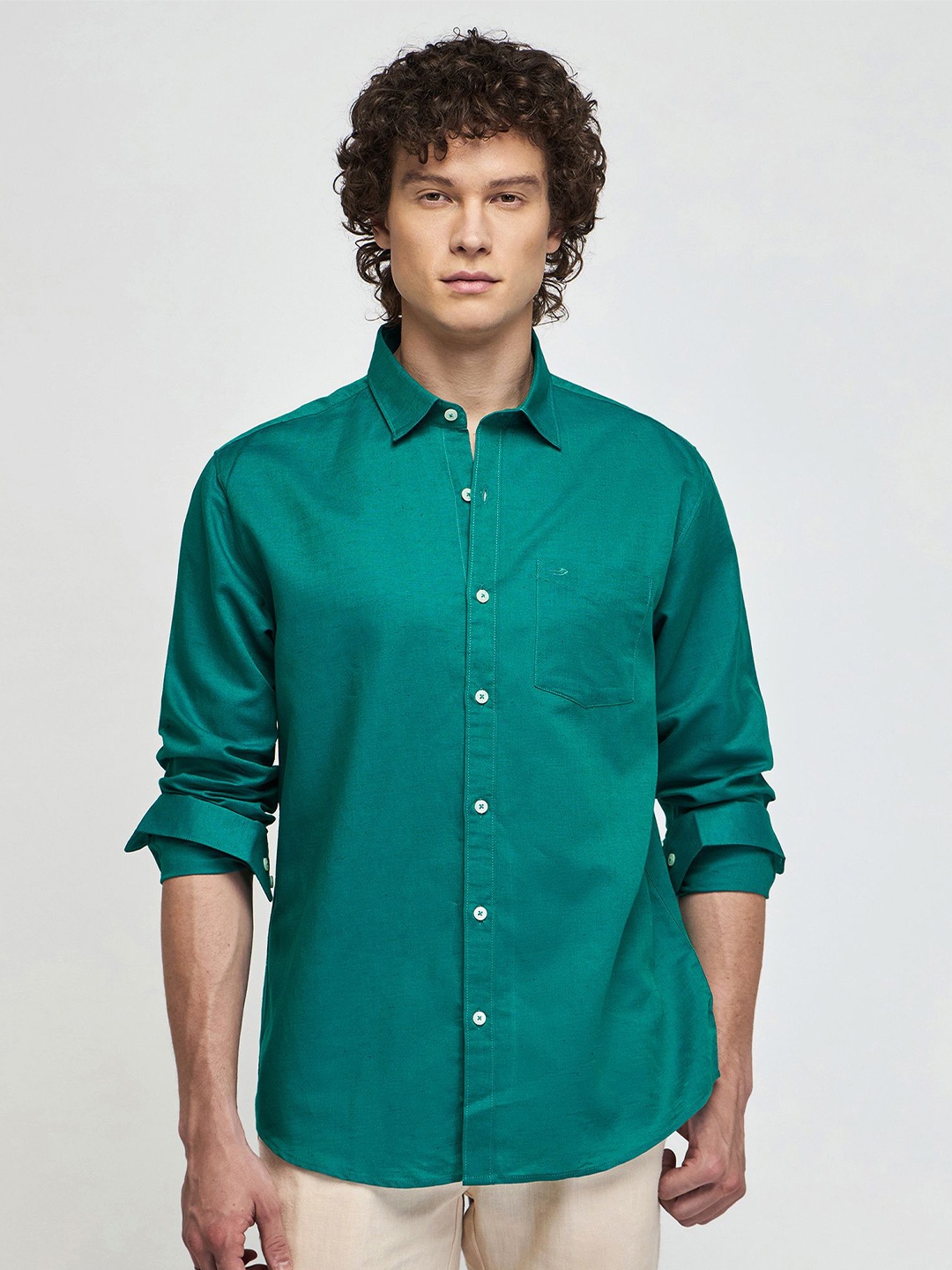 

Red Flame Spread Collar Casual Shirt, Green