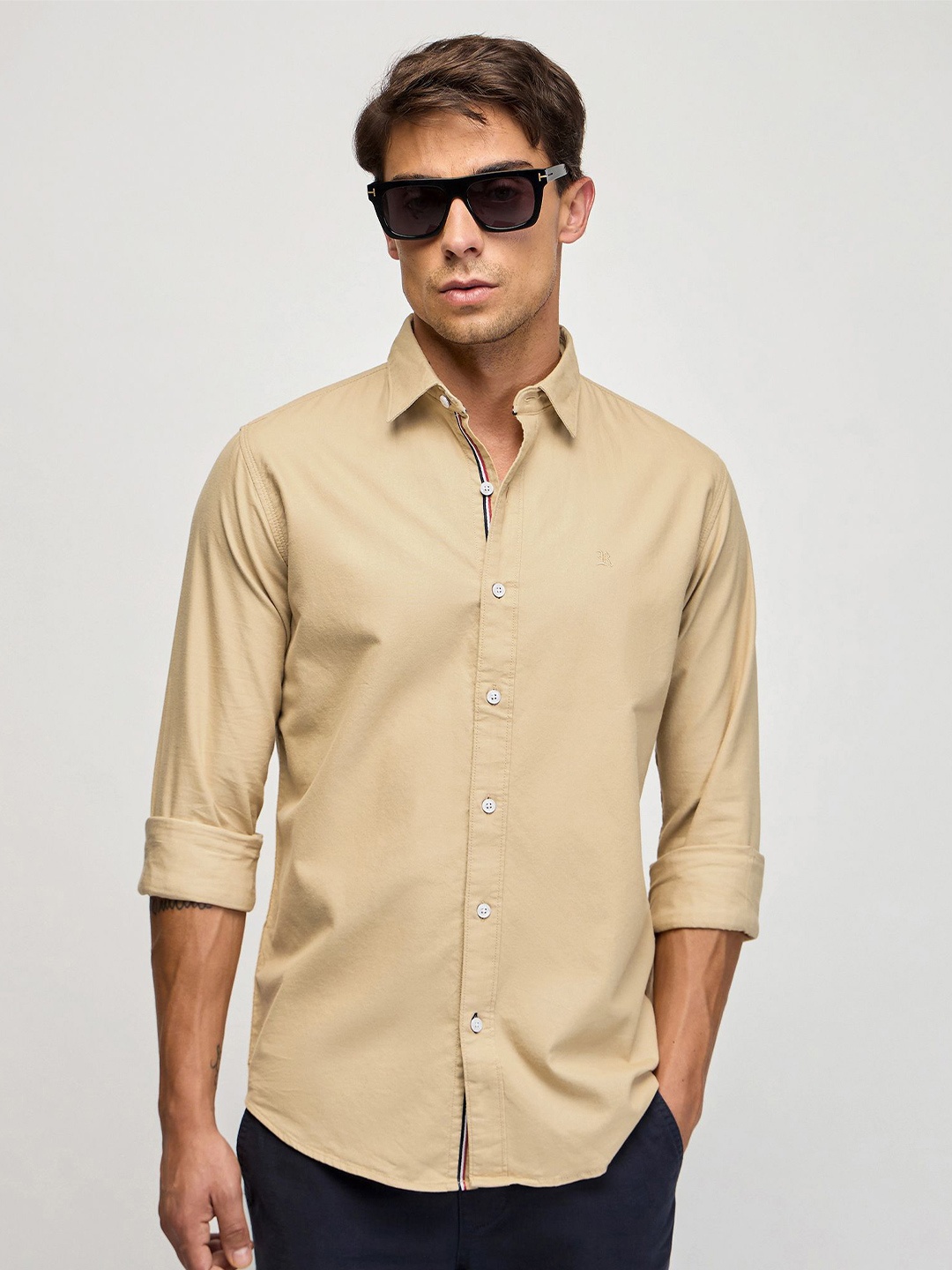 

Red Flame Spread Collar Cotton Casual Shirt, Khaki