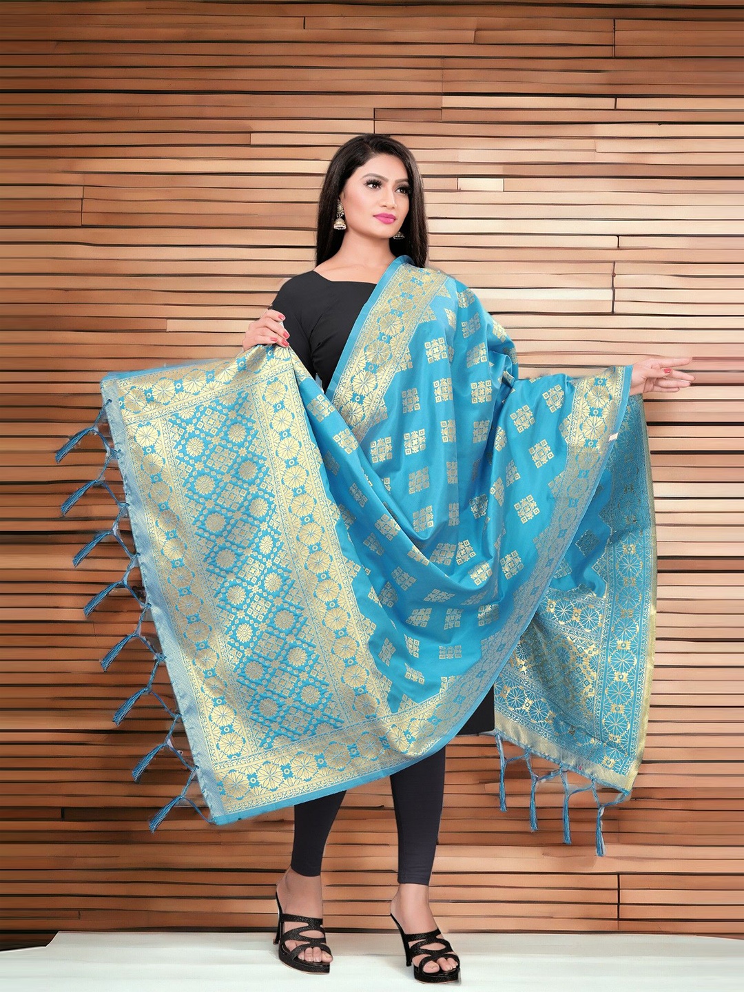 

CARTYSHOP Woven Design Dupatta with Zari, Blue