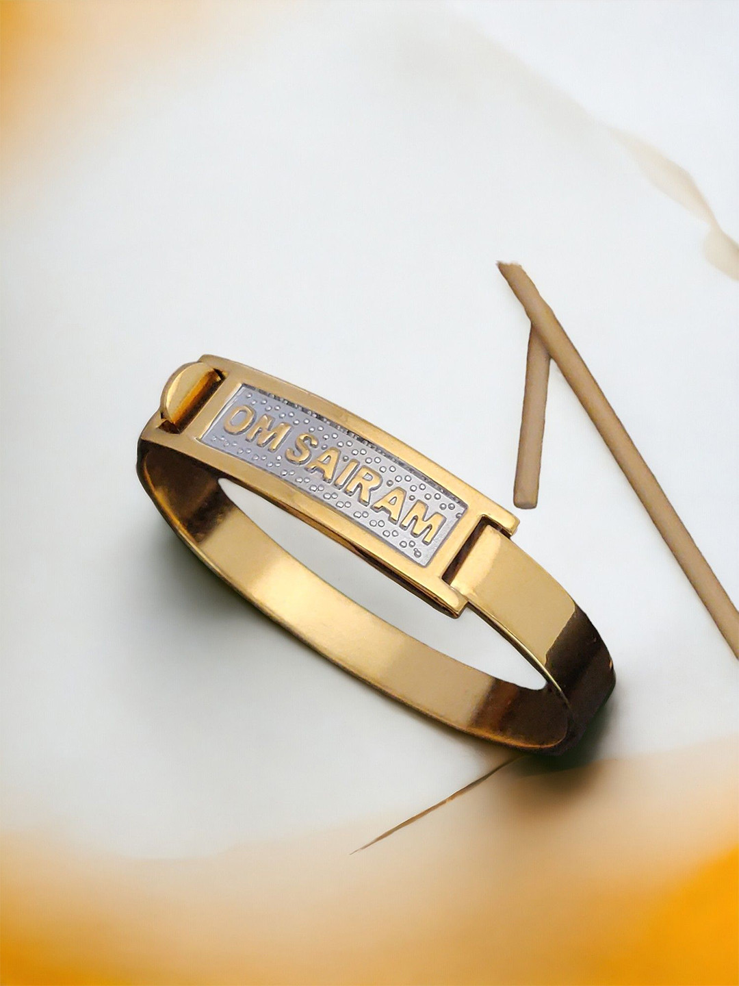 

WATCHSTAR Men Gold-Plated Stainless Steel Enamelled Kada Bracelet