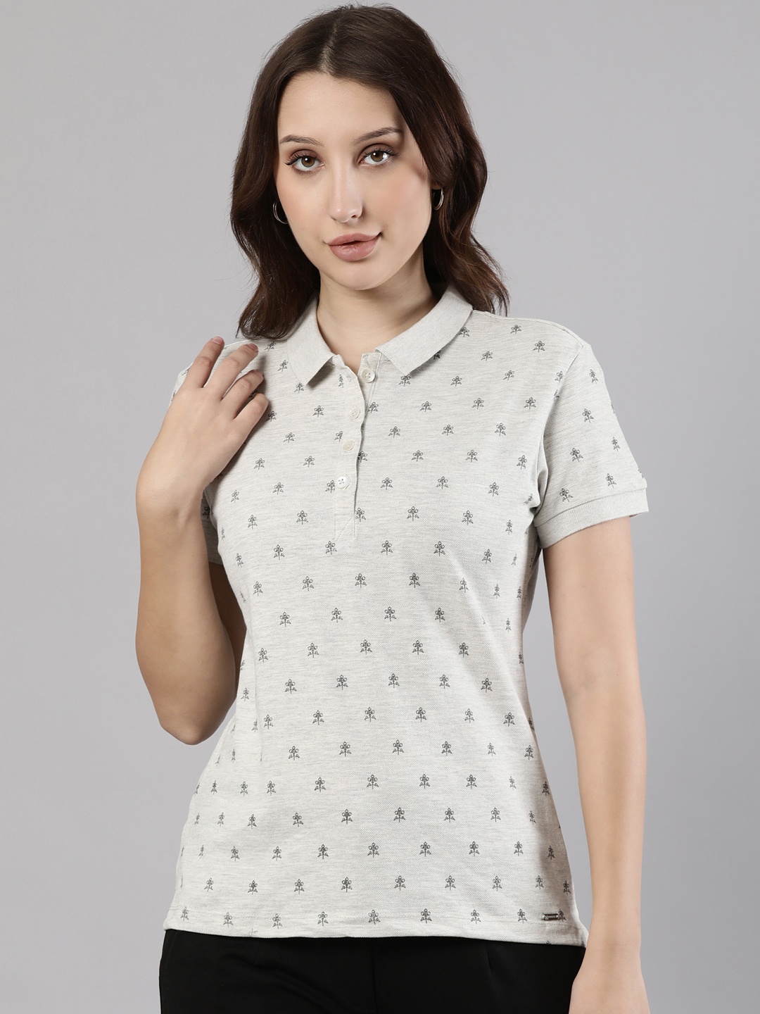 

Femmora Conversational Printed Polo Collar Comfortable Fit Pure Cotton T-shirt, Off white