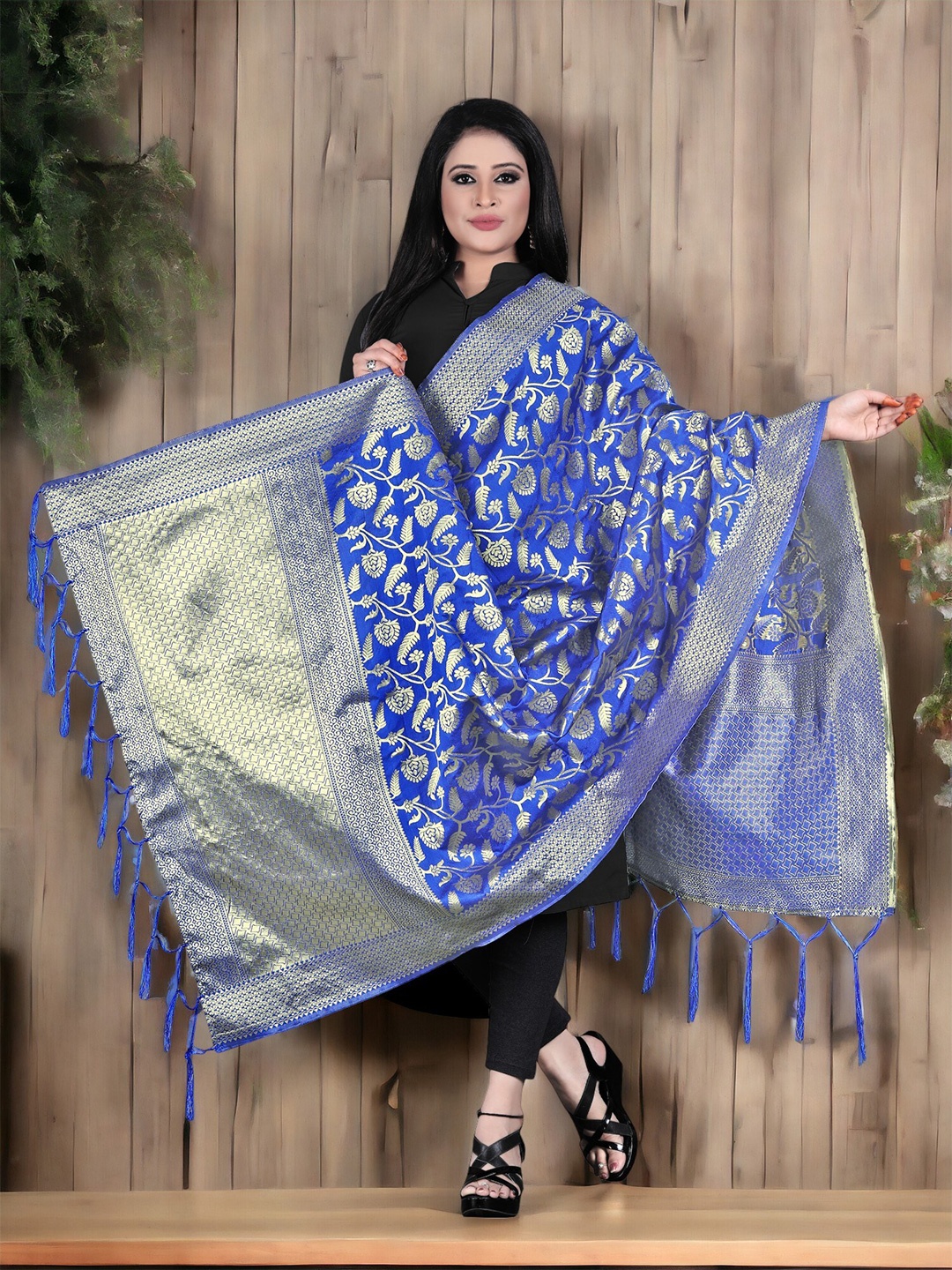 

CARTYSHOP Ethnic Motifs Woven Design Dupatta with Zari, Blue