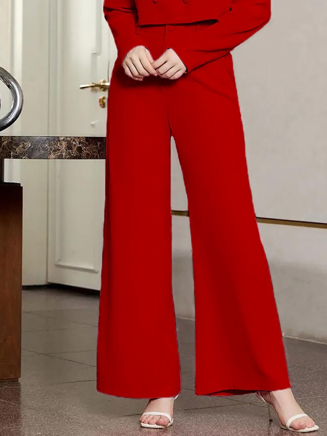 

KOTTY BIZwear Women High-Rise Easy Wash Parallel Trousers, Red