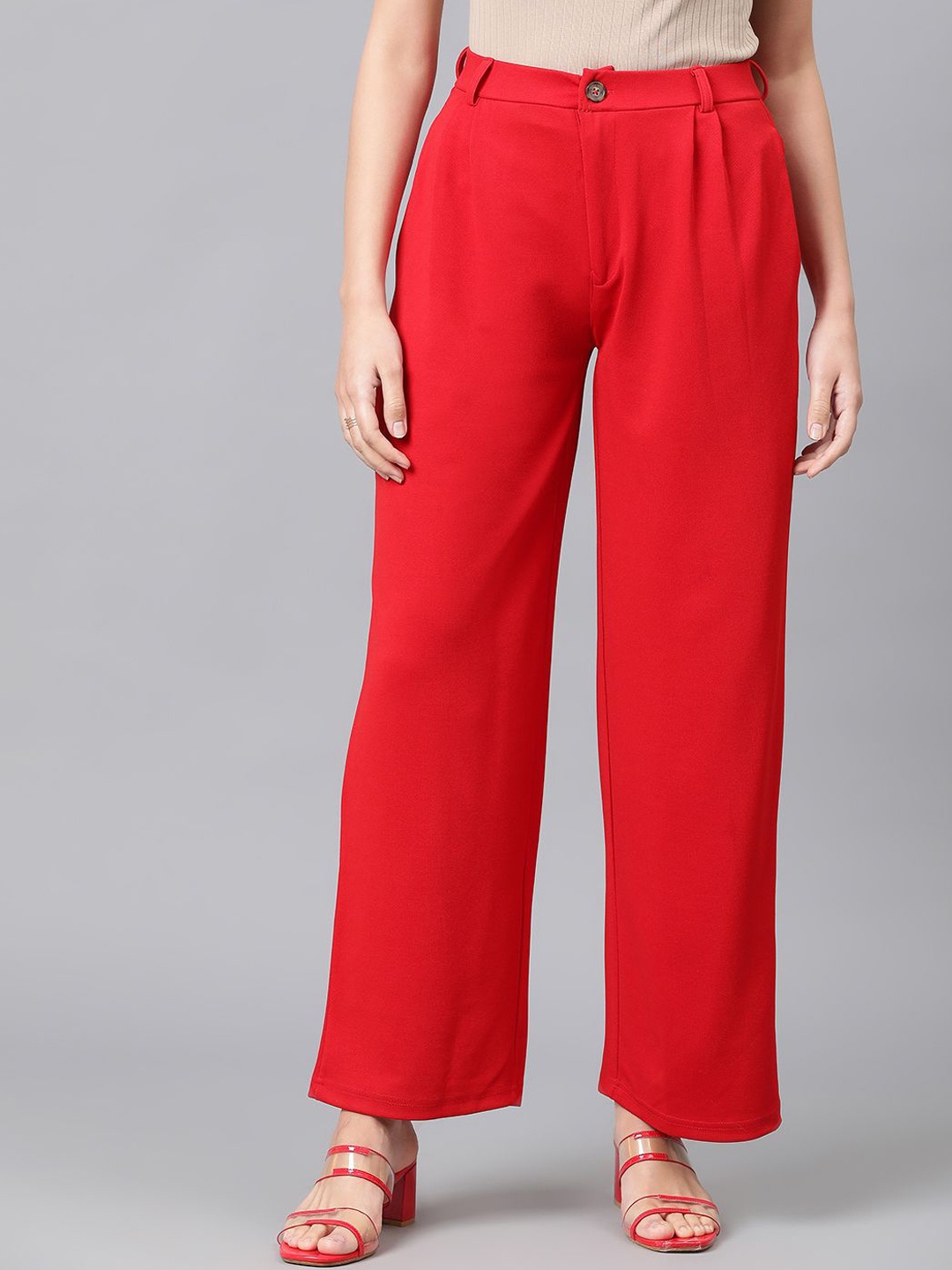 

Kotty Women High-Rise Easy Wash Regular Trousers, Red