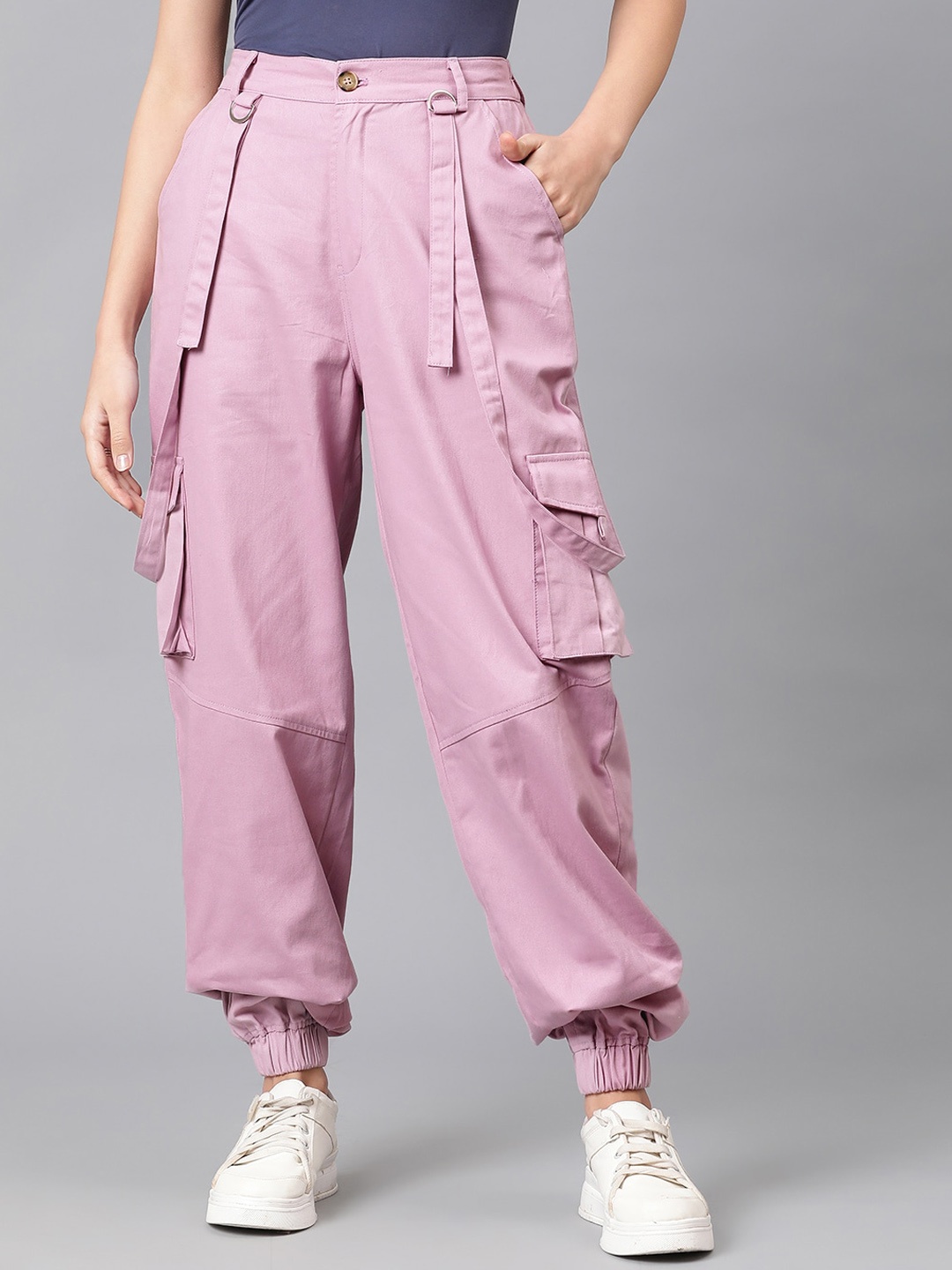 

Kotty Women High-Rise Easy Wash Cotton Cargos Trousers, Purple