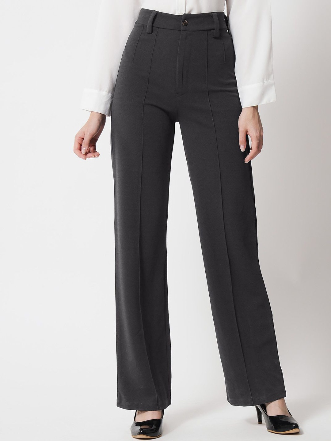 

KOTTY BIZwear Women High-Rise Easy Wash Parallel Trousers, Black