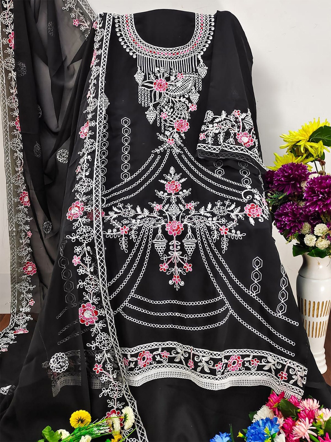 

ZEEPKART Unstitched Dress Material, Black