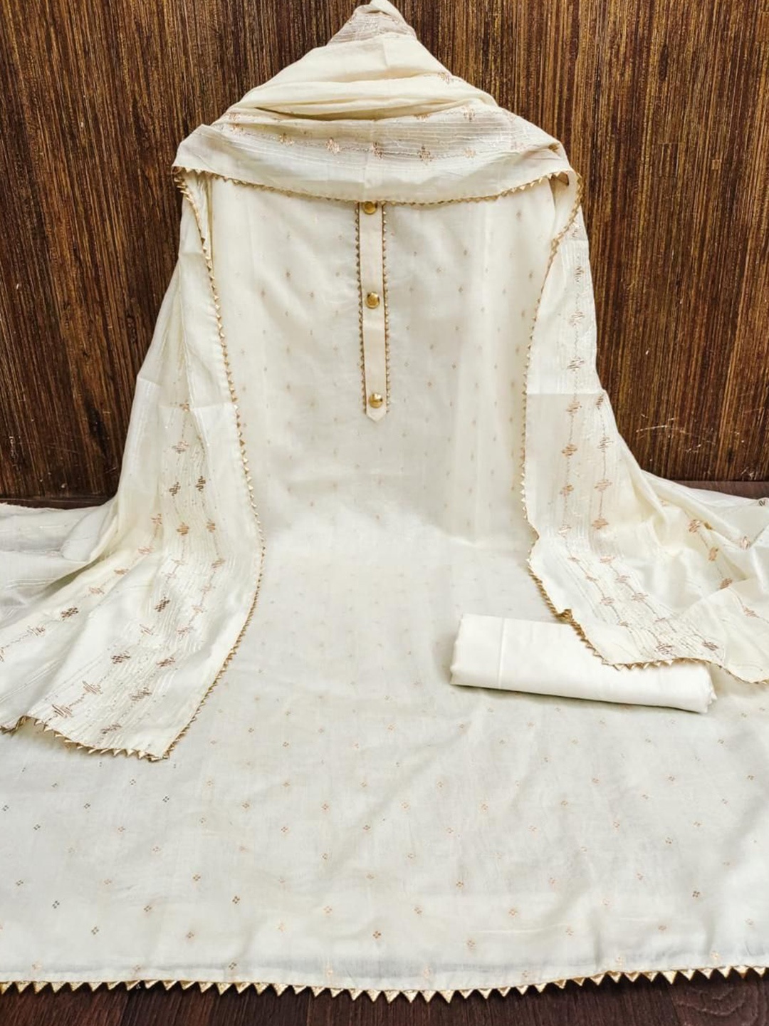 

ZEEPKART Ethnic Motifs Woven Design Unstitched Dress Material, White