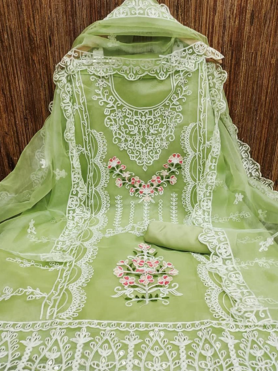 

ZEEPKART Organza Unstitched Dress Material, Green
