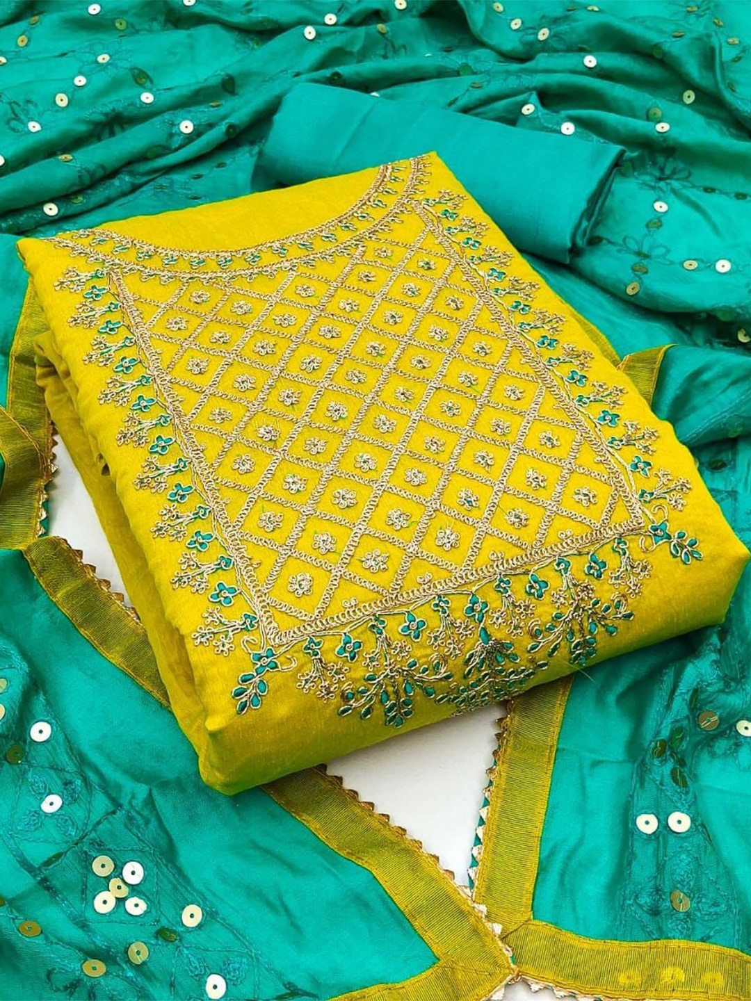 

ZEEPKART Unstitched Dress Material, Yellow
