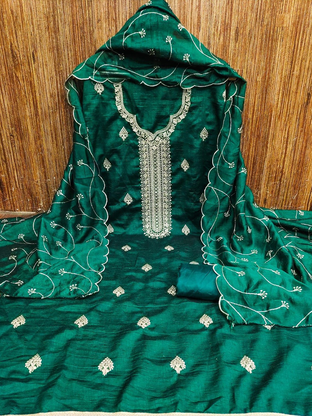 

ZEEPKART Woven Design Unstitched Dress Material, Green