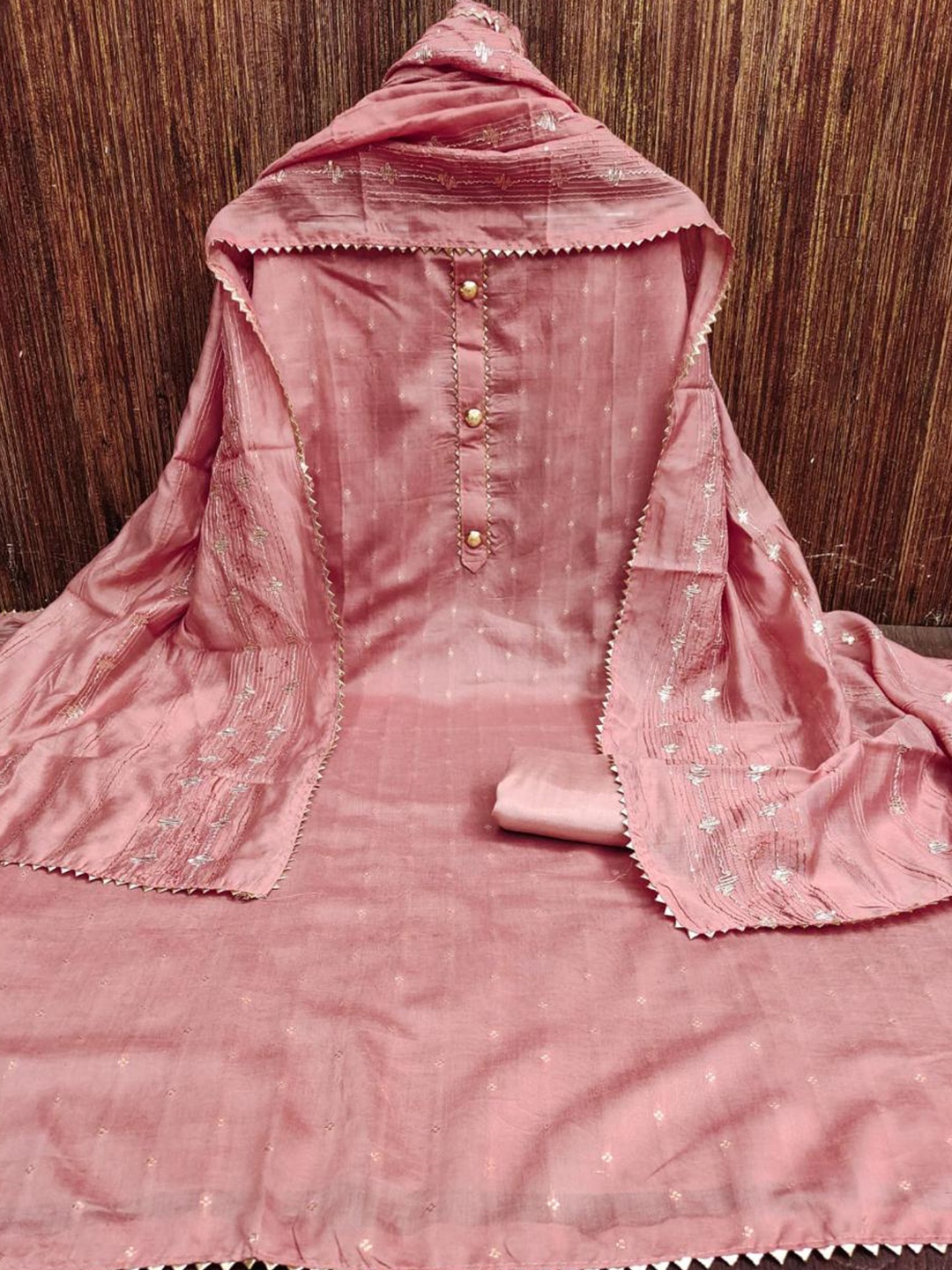 

ZEEPKART Ethnic Motifs Woven Design Unstitched Dress Material, Pink