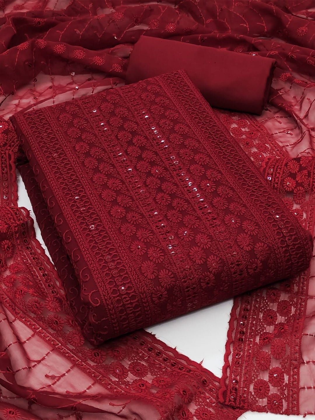 

ZEEPKART Unstitched Dress Material, Maroon