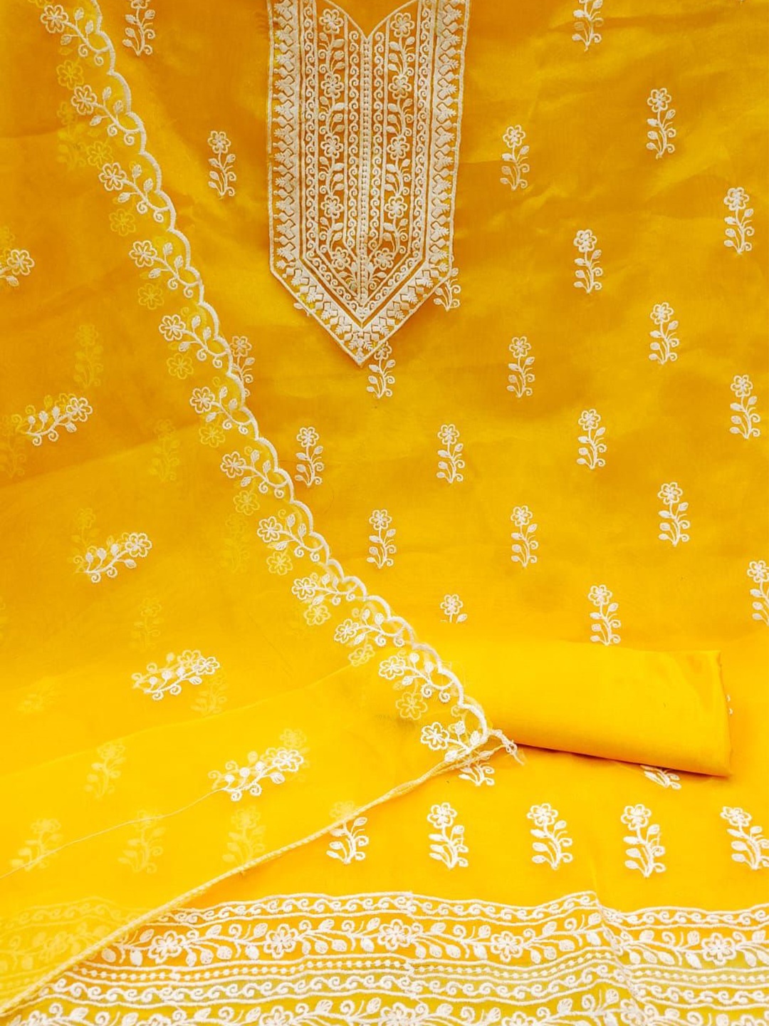 

ZEEPKART Organza Unstitched Dress Material, Yellow