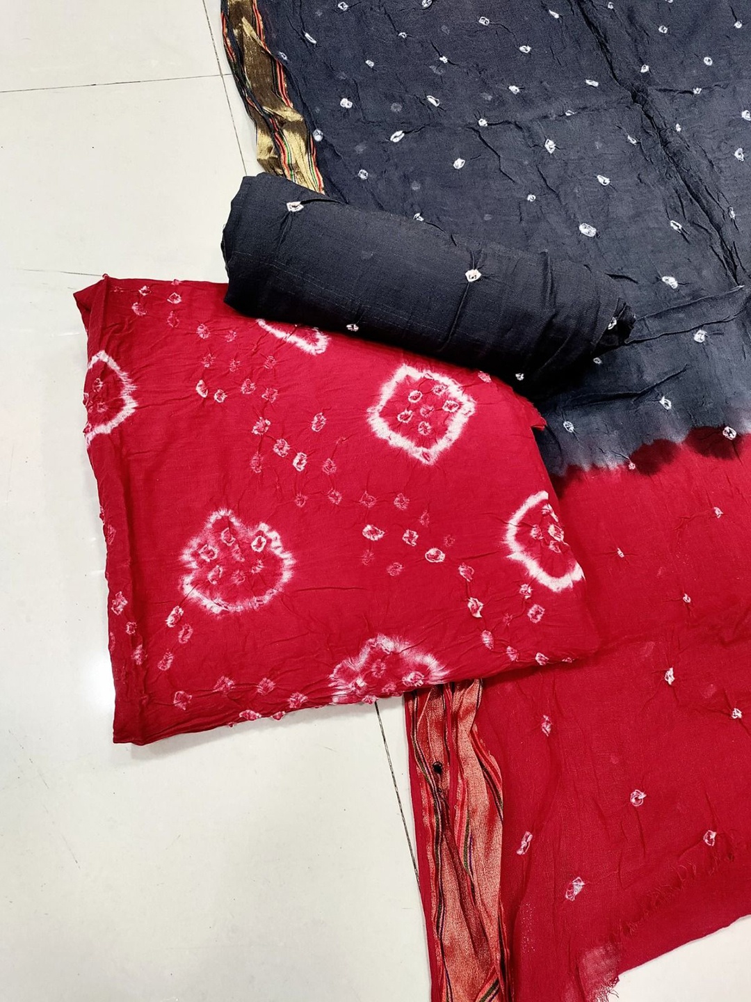 

ZEEPKART Bandhani Printed Unstitched Dress Material, Red