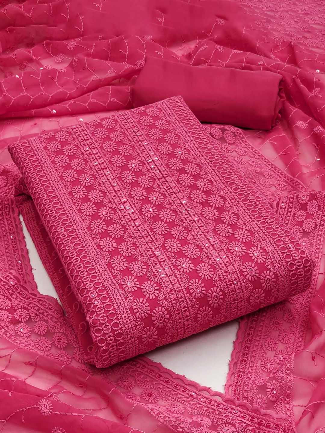 

ZEEPKART Embroidered Unstitched Dress Material, Pink