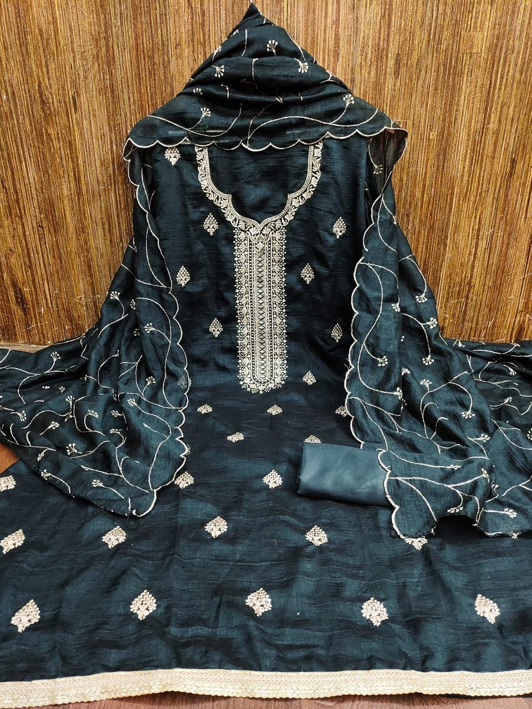 

ZEEPKART Embroidered Unstitched Dress Material, Black