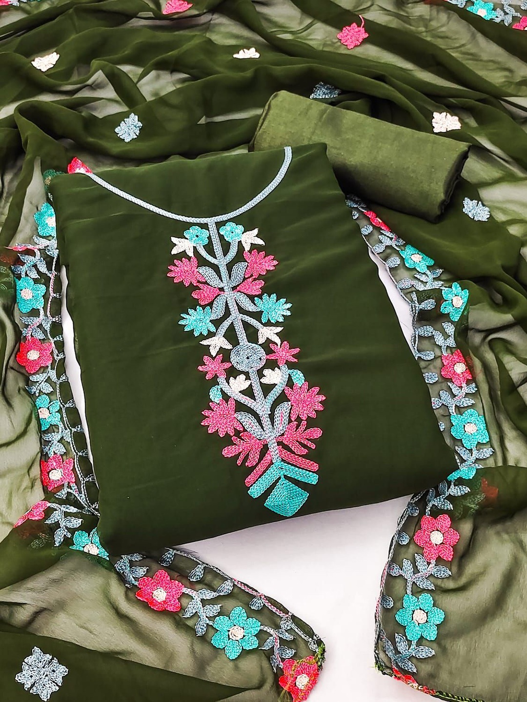 

ZEEPKART Unstitched Dress Material, Green
