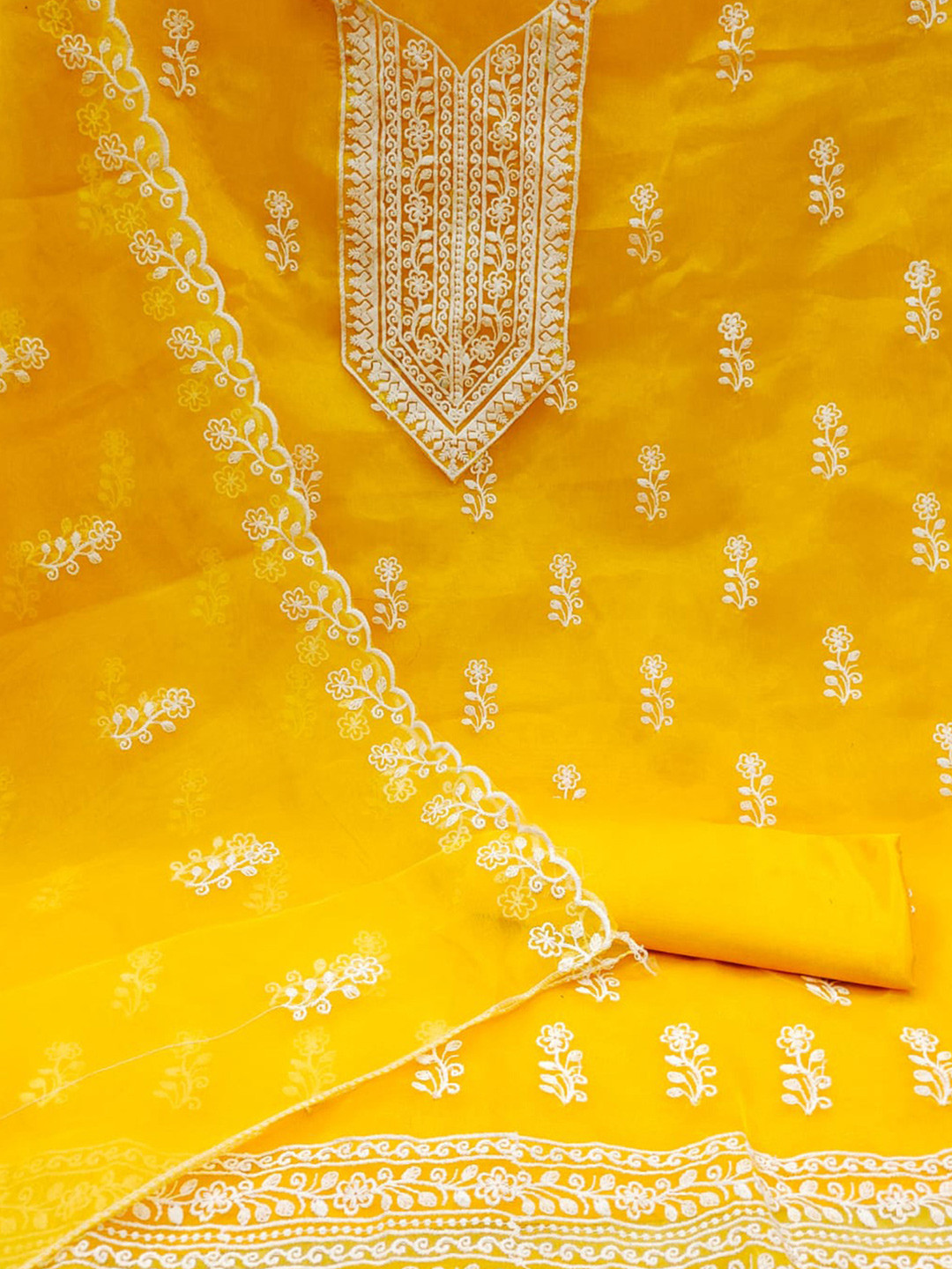 

ZEEPKART Organza Unstitched Dress Material, Yellow