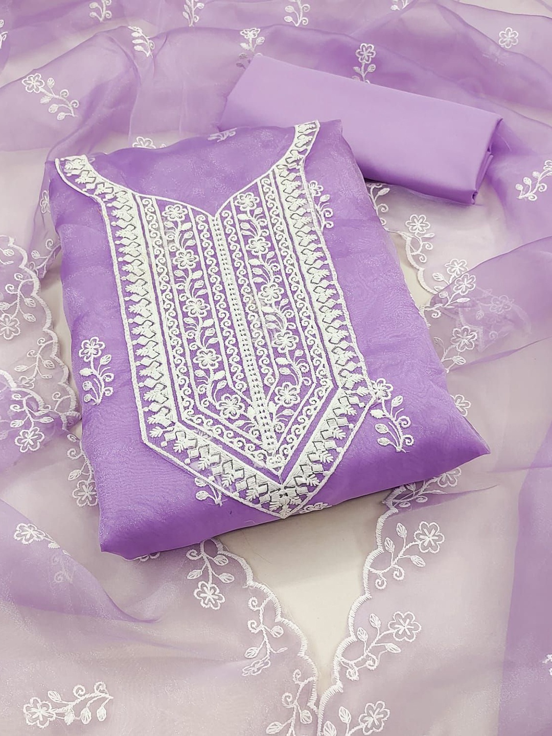 

ZEEPKART Embroidered Organza Unstitched Dress Material, Magenta