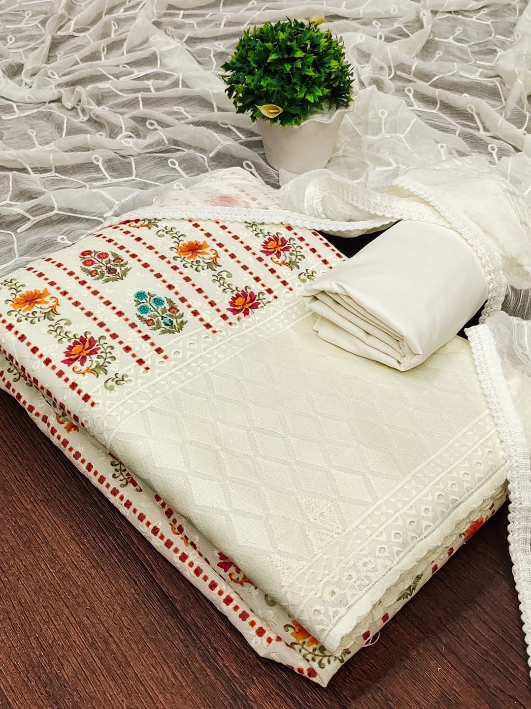 

ZEEPKART Unstitched Dress Material, White