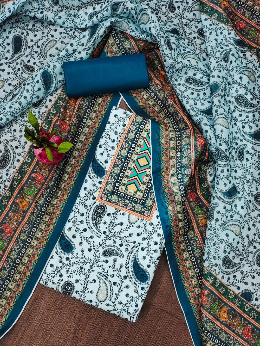 

ZEEPKART Ethnic Motifs Printed Unstitched Dress Material, Blue