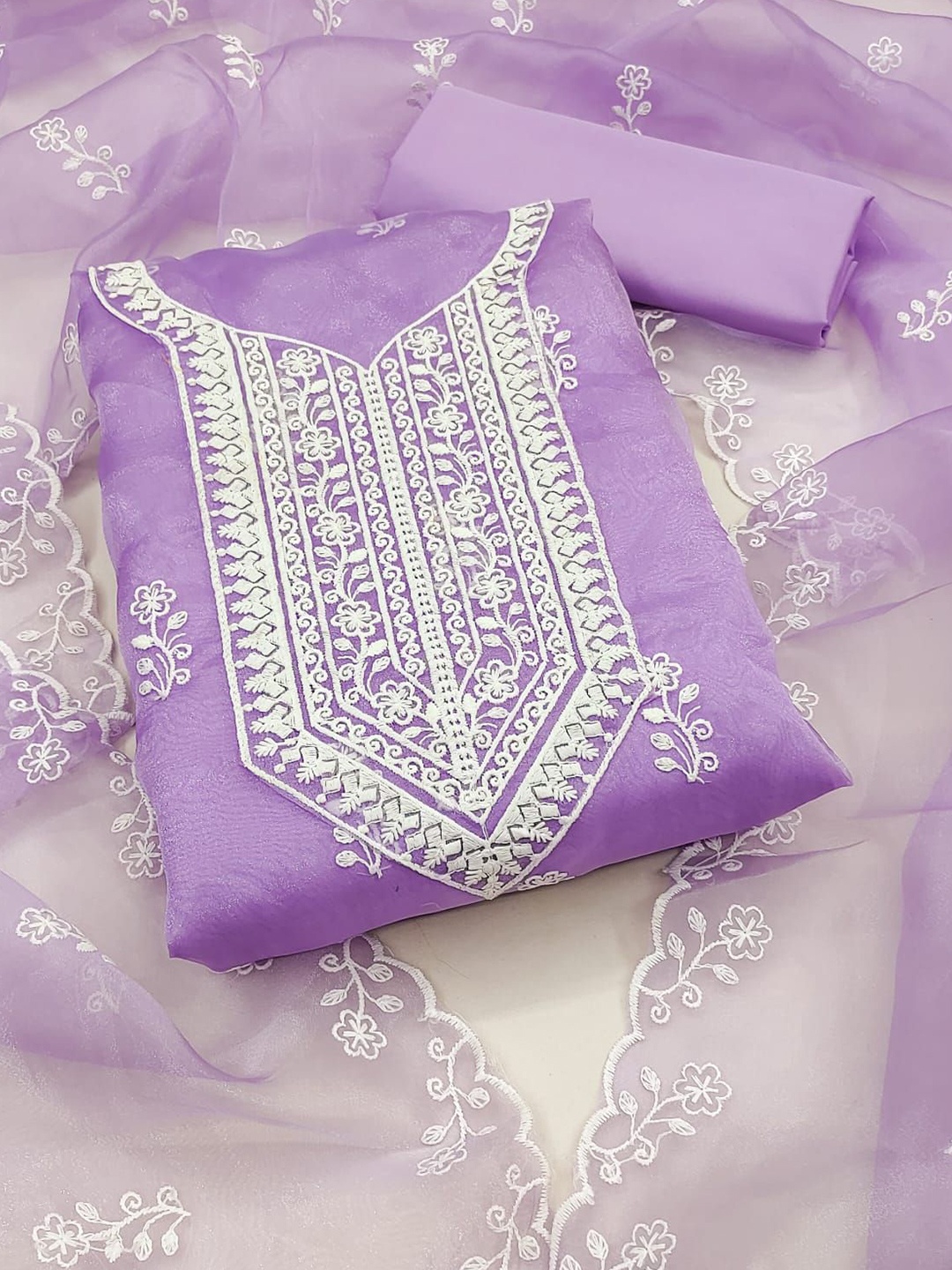 

ZEEPKART Organza Unstitched Dress Material, Violet