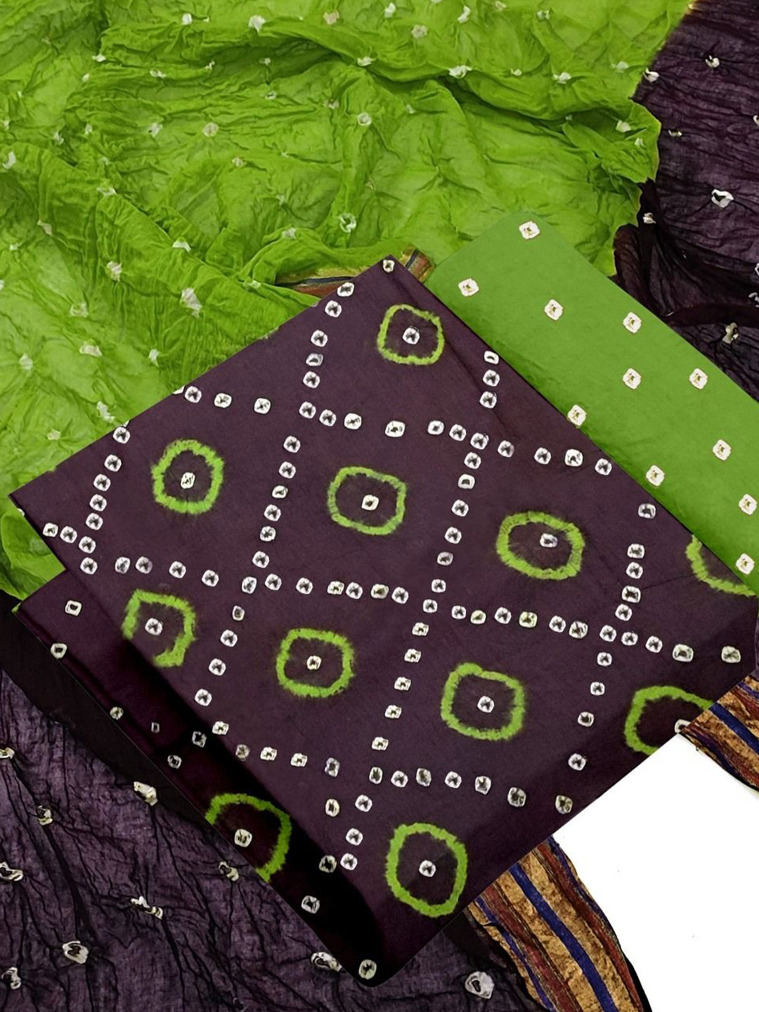 

ZEEPKART Bandhani Unstitched Dress Material, Green