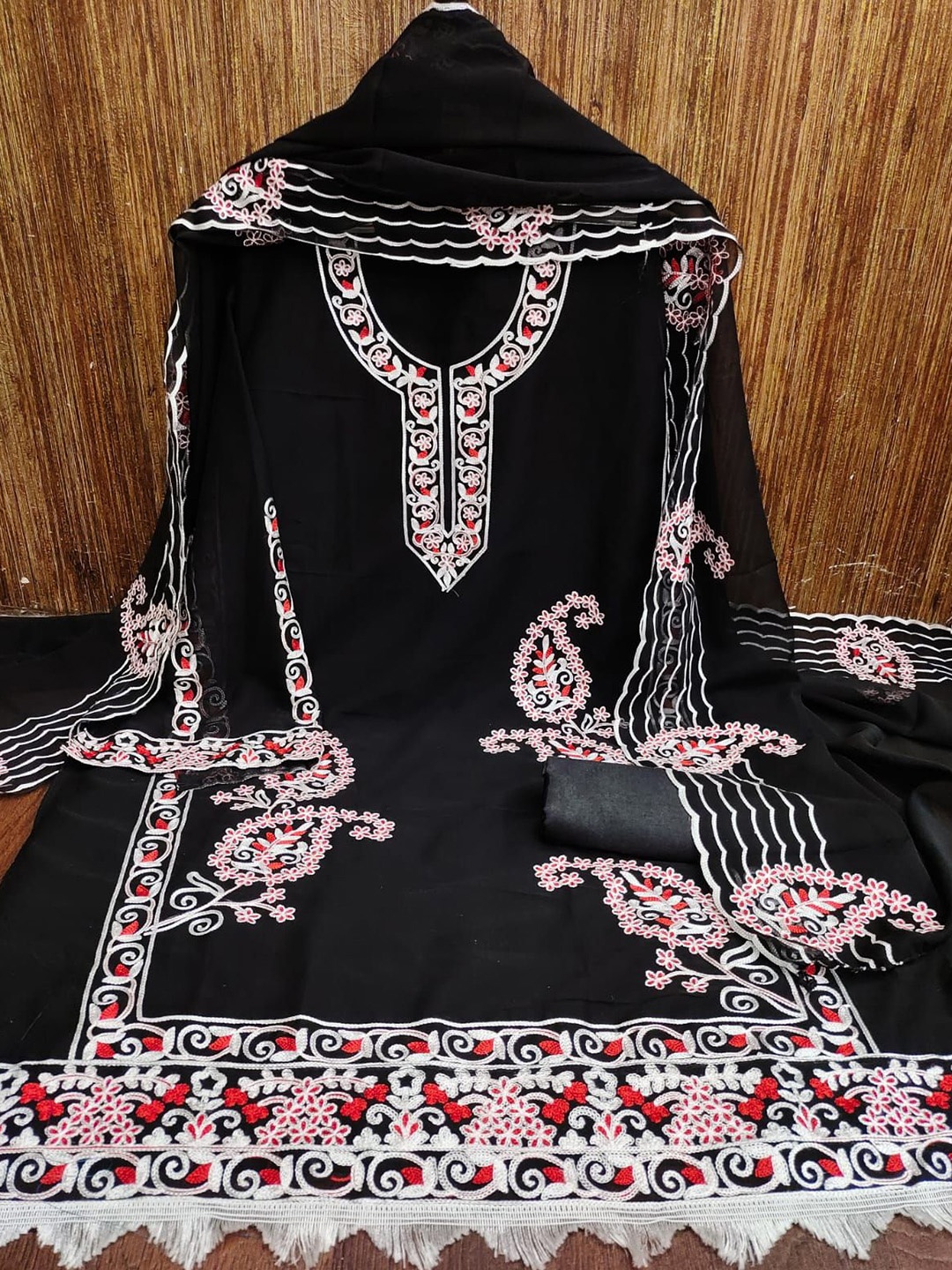 

ZEEPKART Ethnic Motifs Embroidered Unstitched Dress Material, Black