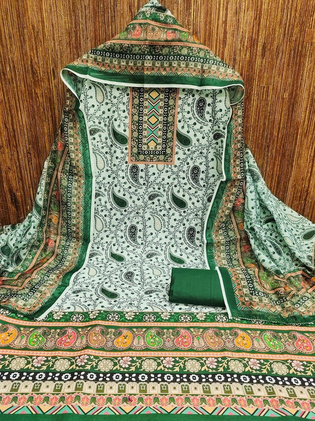 

ZEEPKART Woven Design Unstitched Dress Material, Green