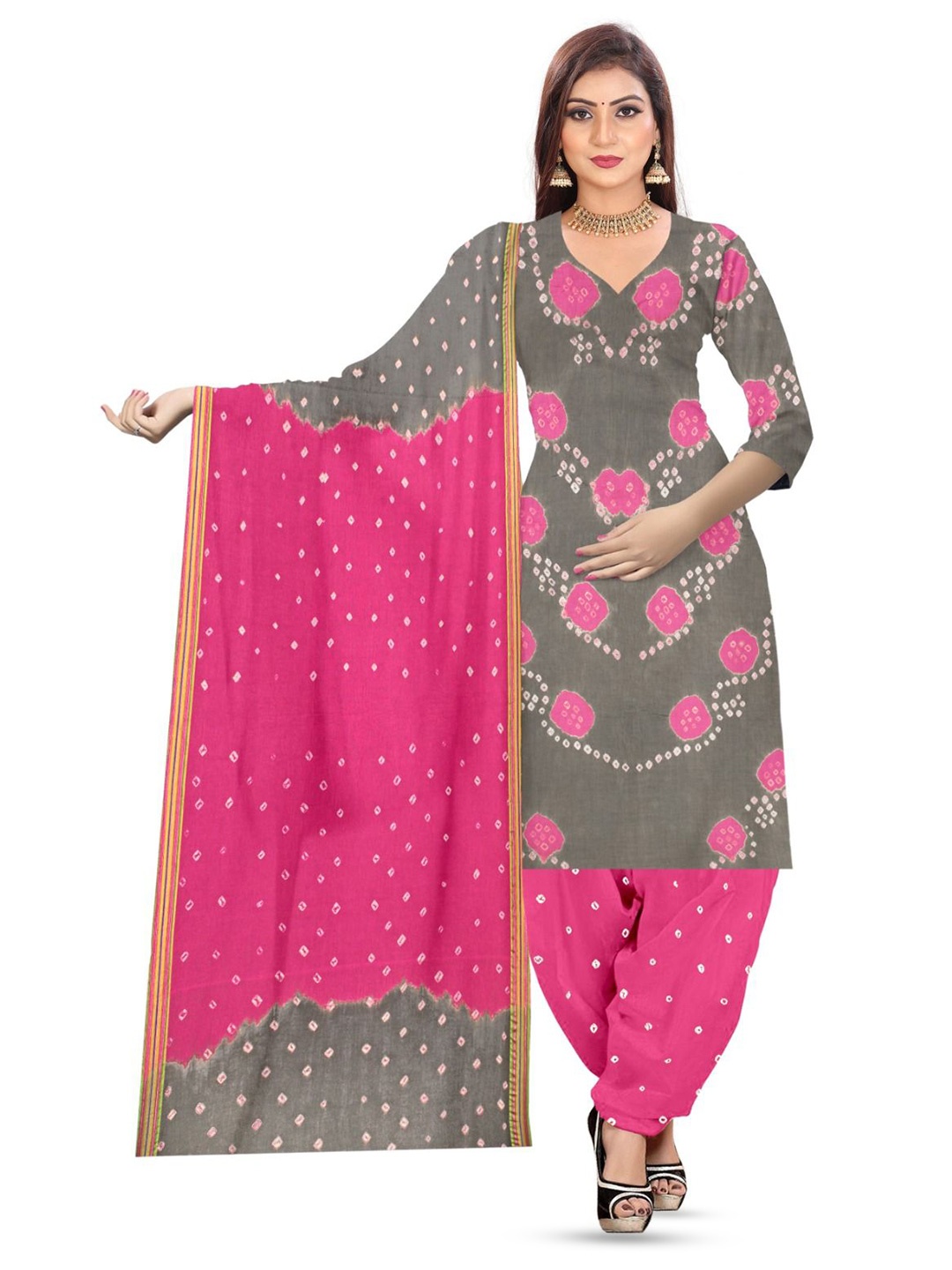 

ZEEPKART Bandhani Woven Design Unstitched Dress Material, Grey
