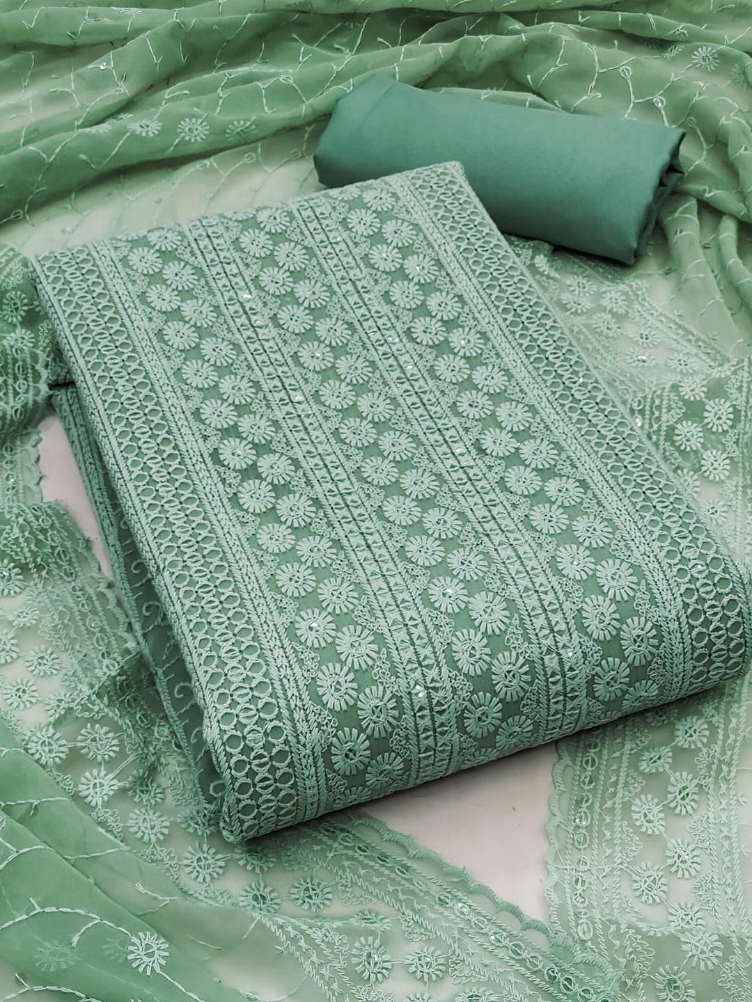 

ZEEPKART Embroidered Unstitched Dress Material, Sea green