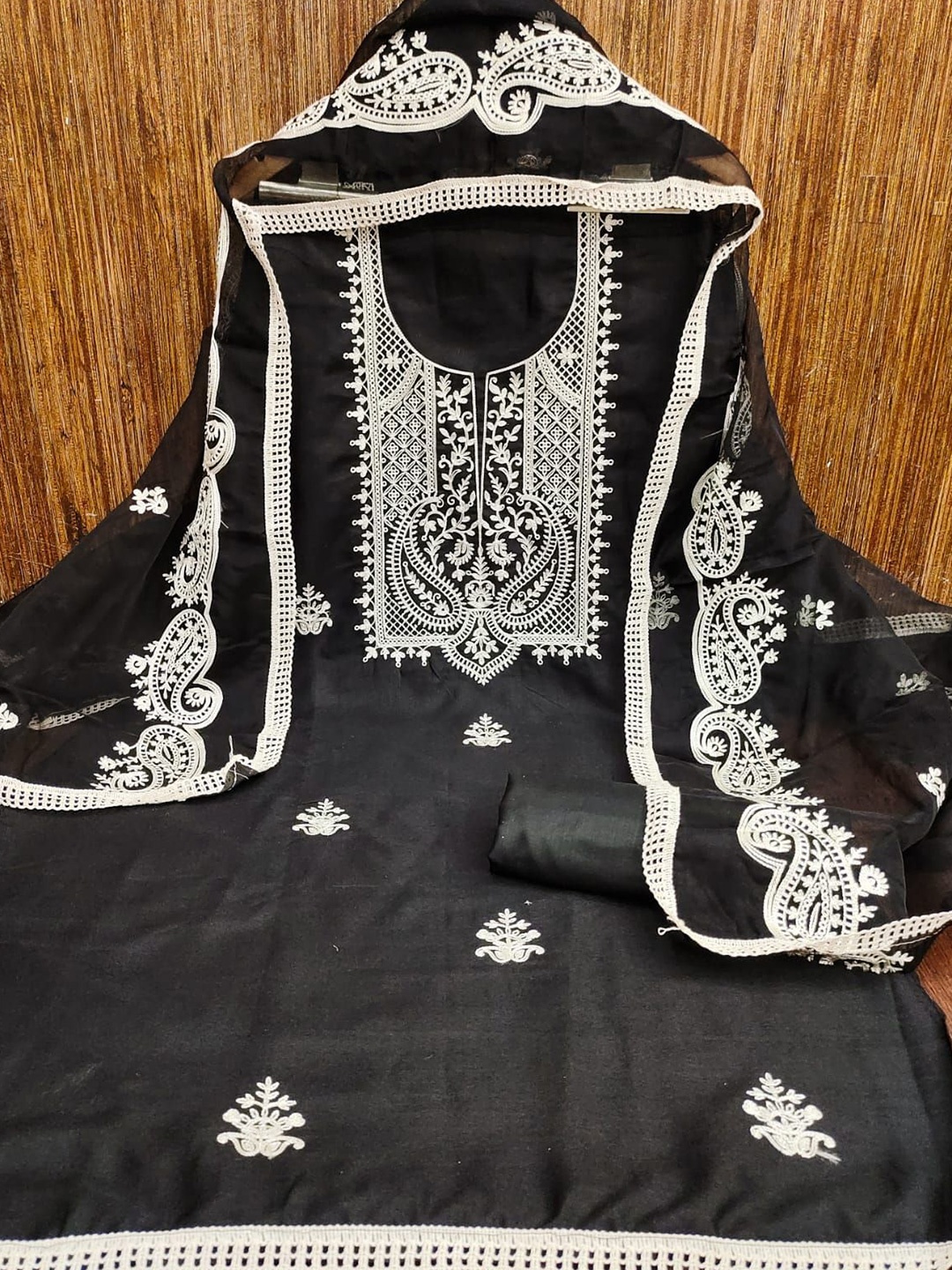 

ZEEPKART Ethnic Motifs Unstitched Dress Material, Black