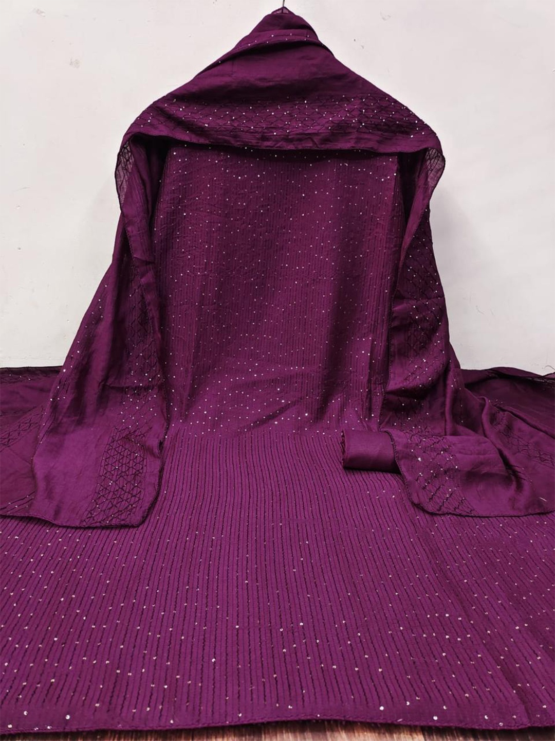 

ZEEPKART Striped Woven Design Unstitched Dress Material, Purple