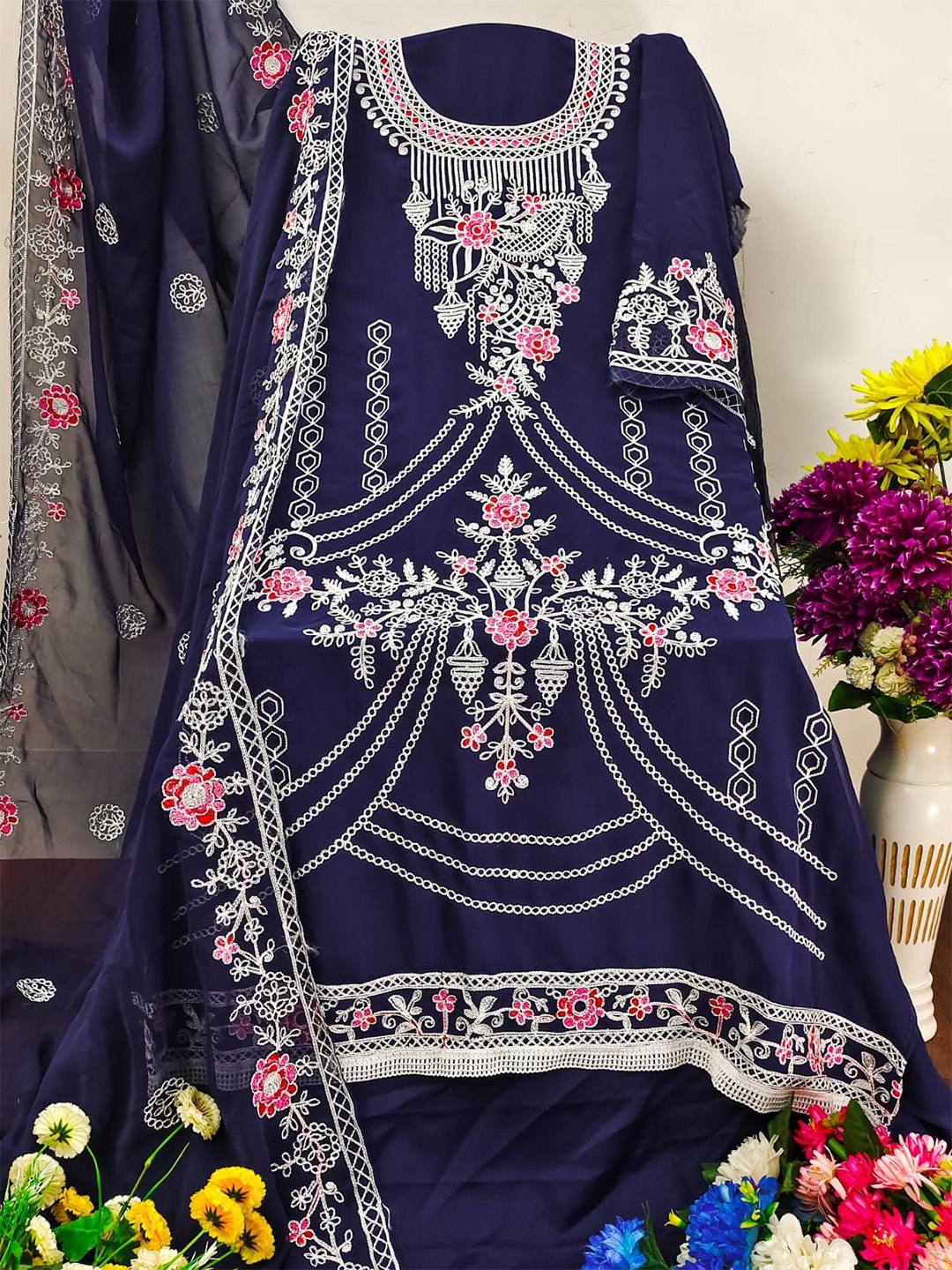 

ZEEPKART Embroidered Unstitched Dress Material, Blue
