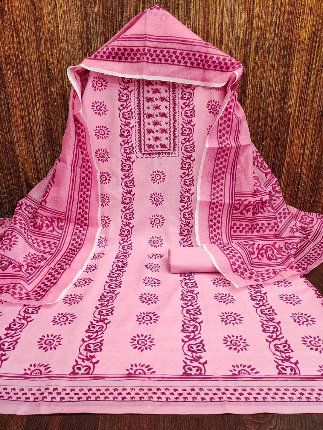 

ZEEPKART Ethnic Motifs Woven Design Unstitched Dress Material, Pink