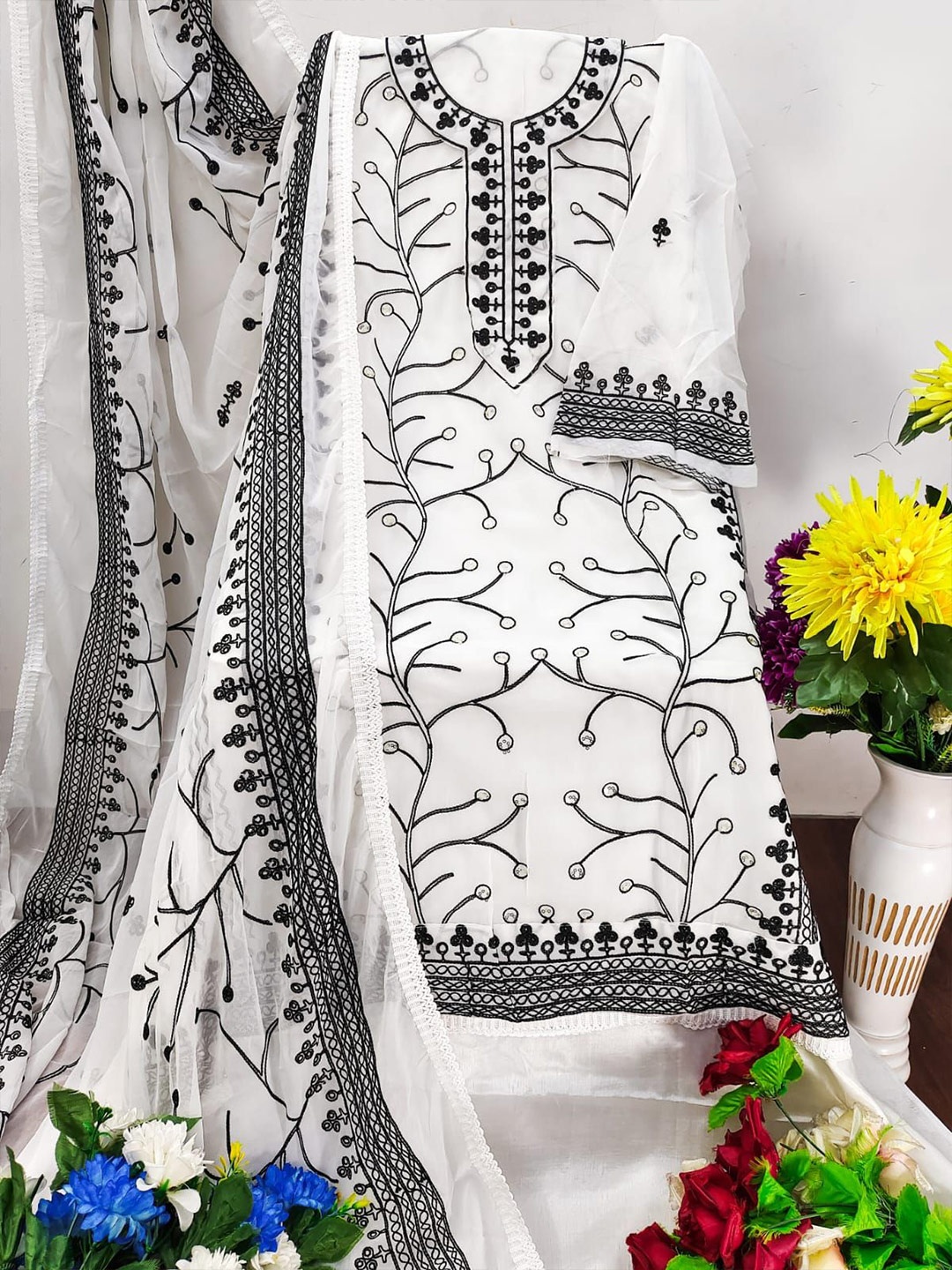 

ZEEPKART Unstitched Dress Material, White