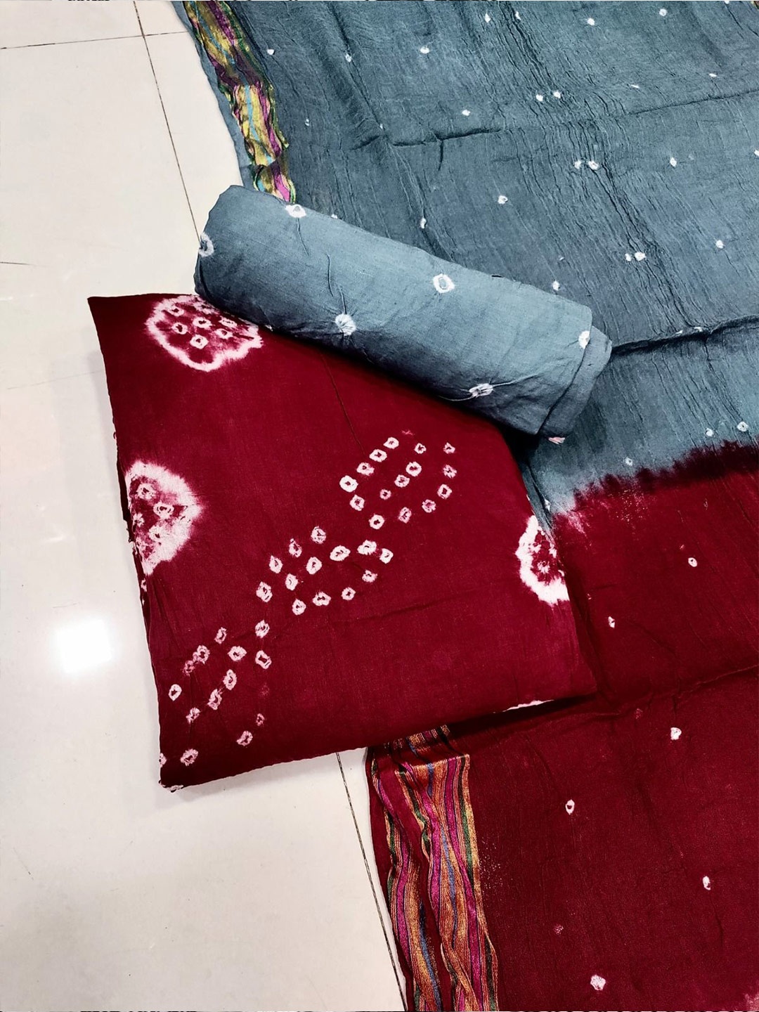 

ZEEPKART Bandhani Printed Unstitched Dress Material, Maroon