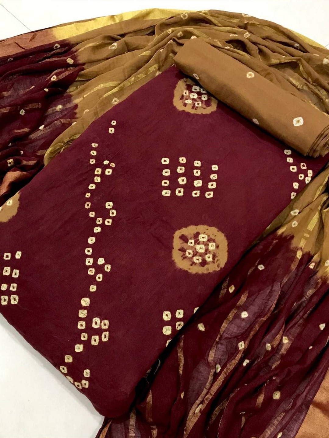 

ZEEPKART Bandhani Woven Design Unstitched Dress Material, Maroon