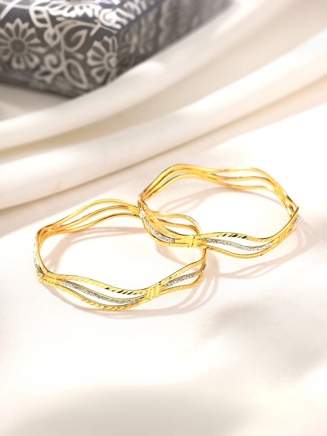 

Yellow Chimes Set of 2 Gold-Plated Stone Studded Bangles