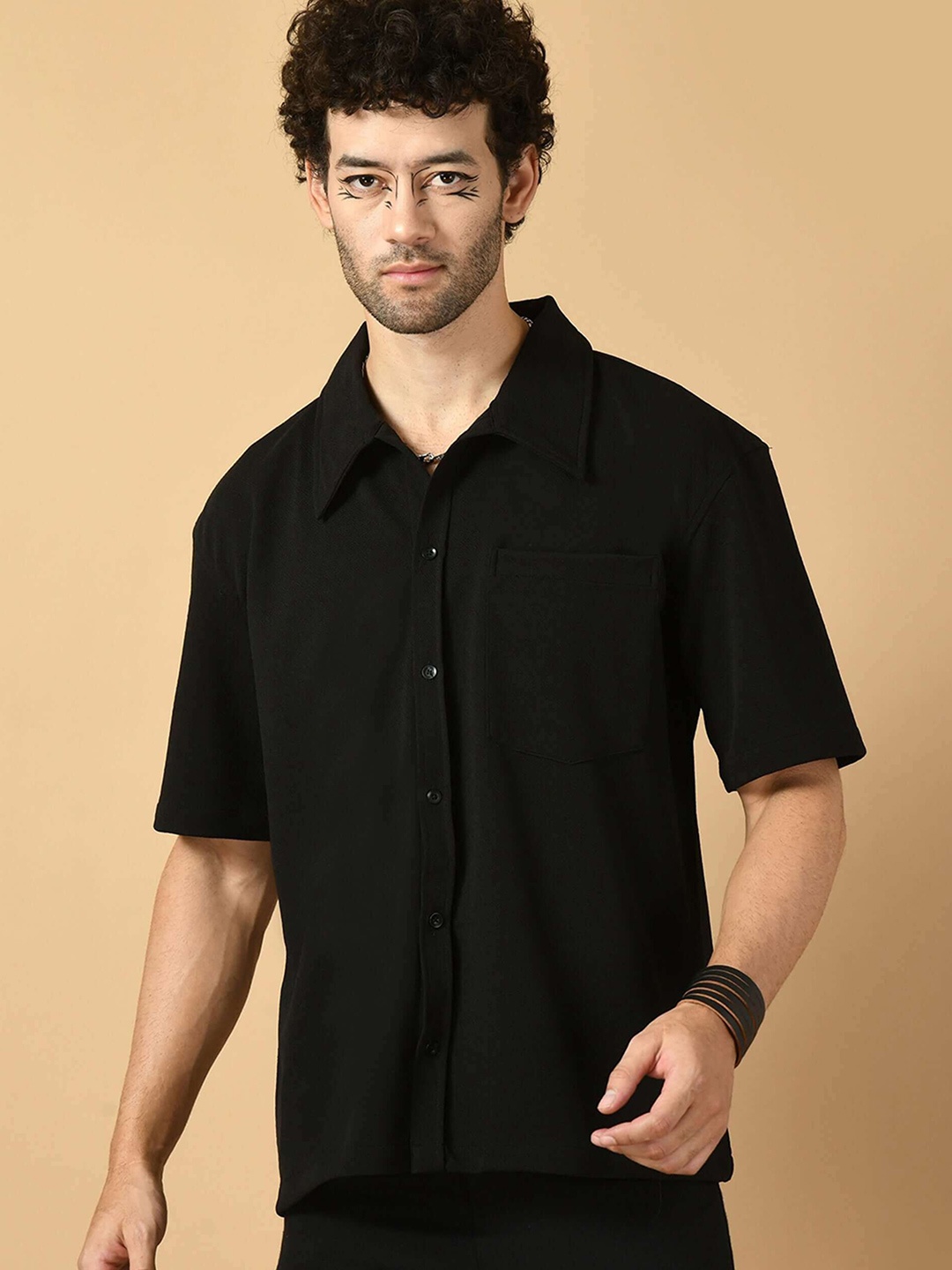 

OFFMINT Comfort Relaxed Fit Short Sleeves Cotton Casual Shirt, Black